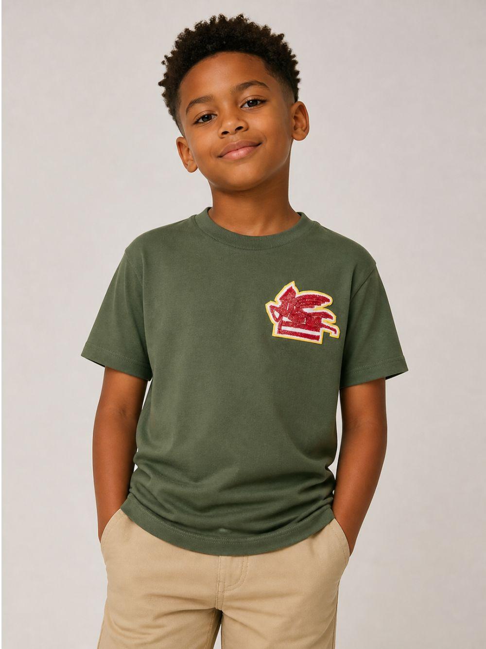 T-shirt per bambino Etro Kids verde con ricamo Pegaso sul davanti GZ8P51 Z3672 70J ETRO KIDS