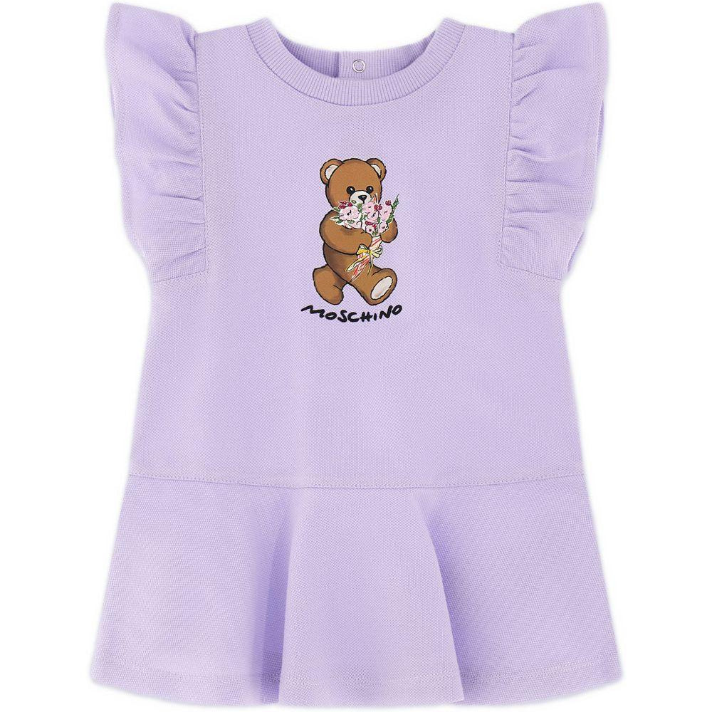 Abito per neonata Moschino Kids lilla con maniche con ruches MDV0DILFA06 51683 MOSCHINO KIDS