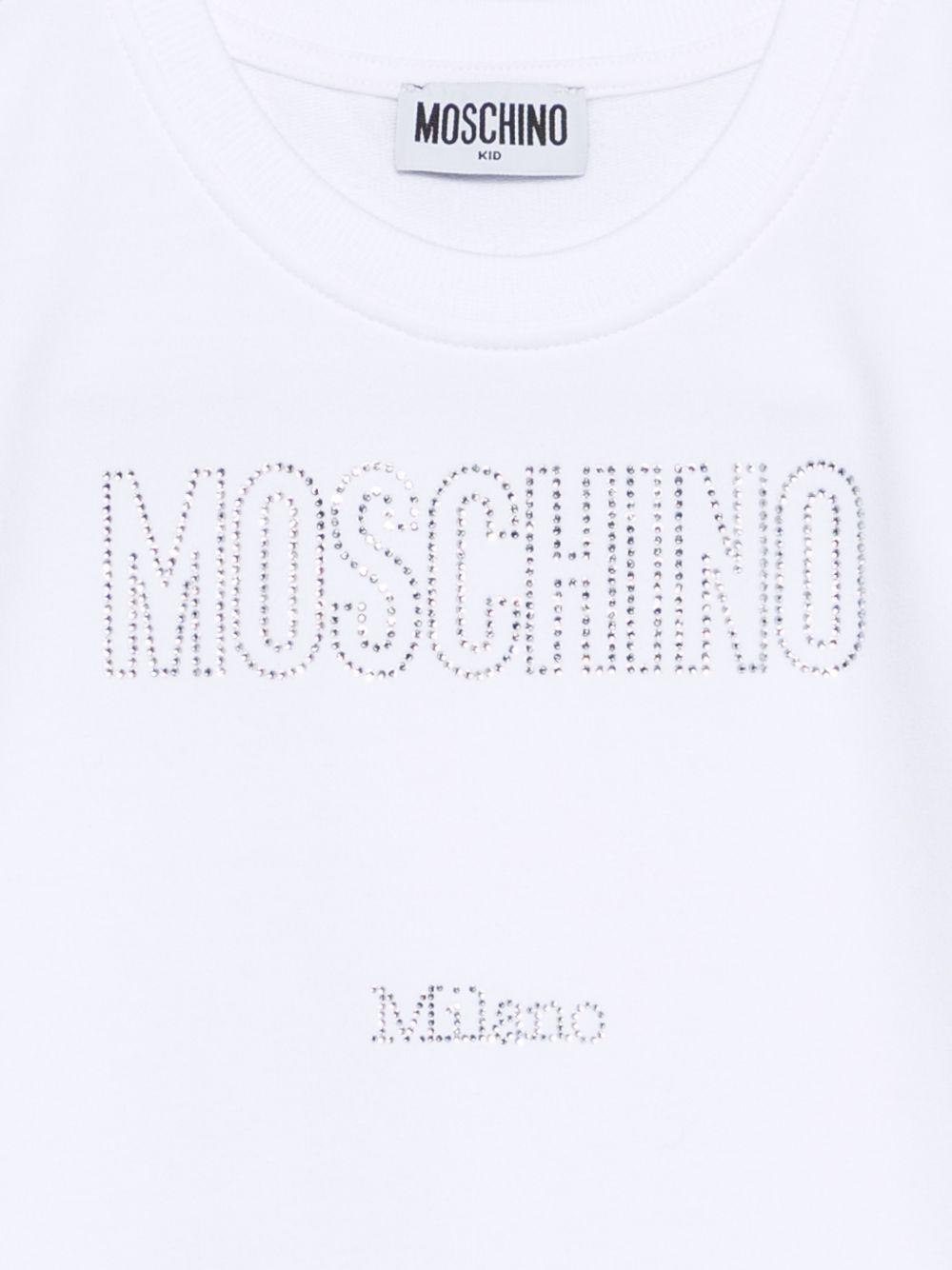 Abito per bambina Moschino Kids bianco con logo in strass HDV0HYLDA25 10101 MOSCHINO KIDS