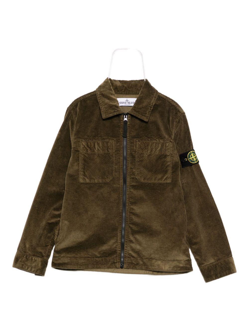 Camicia per bambino Stone Island Junior verde in velluto a coste con distintivo della bussola K2S161200003S0199 V0054 STONE ISLAND JUNIOR