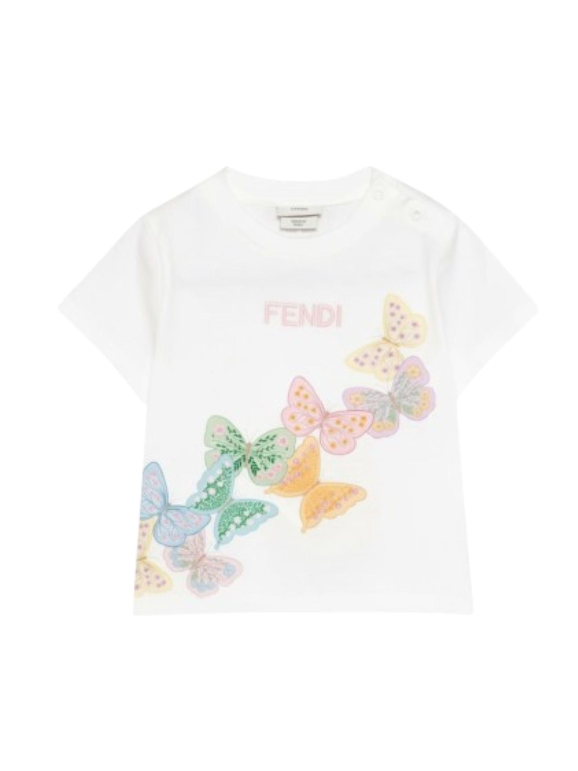 T-shirt per neonata Fendi Kids bianca con stampa farfalle BFI182 7AJ F0TU9 FENDI KIDS