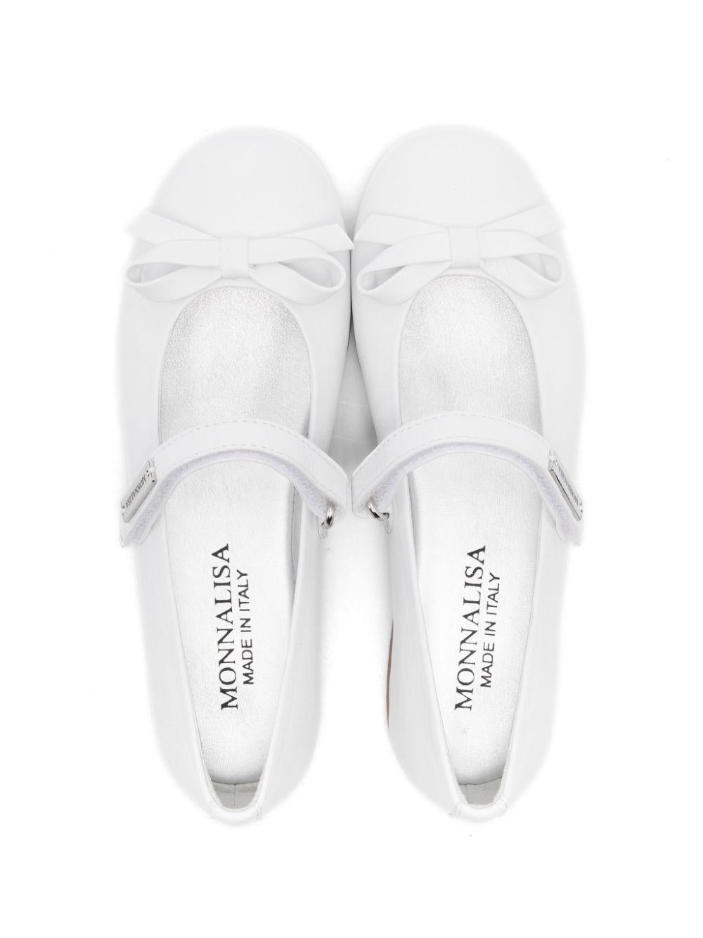 Ballerine per bambina Monnalisa bianco in pelle con chiusura frontale a strappo 8CE000 5730 0001 MONNALISA KIDS