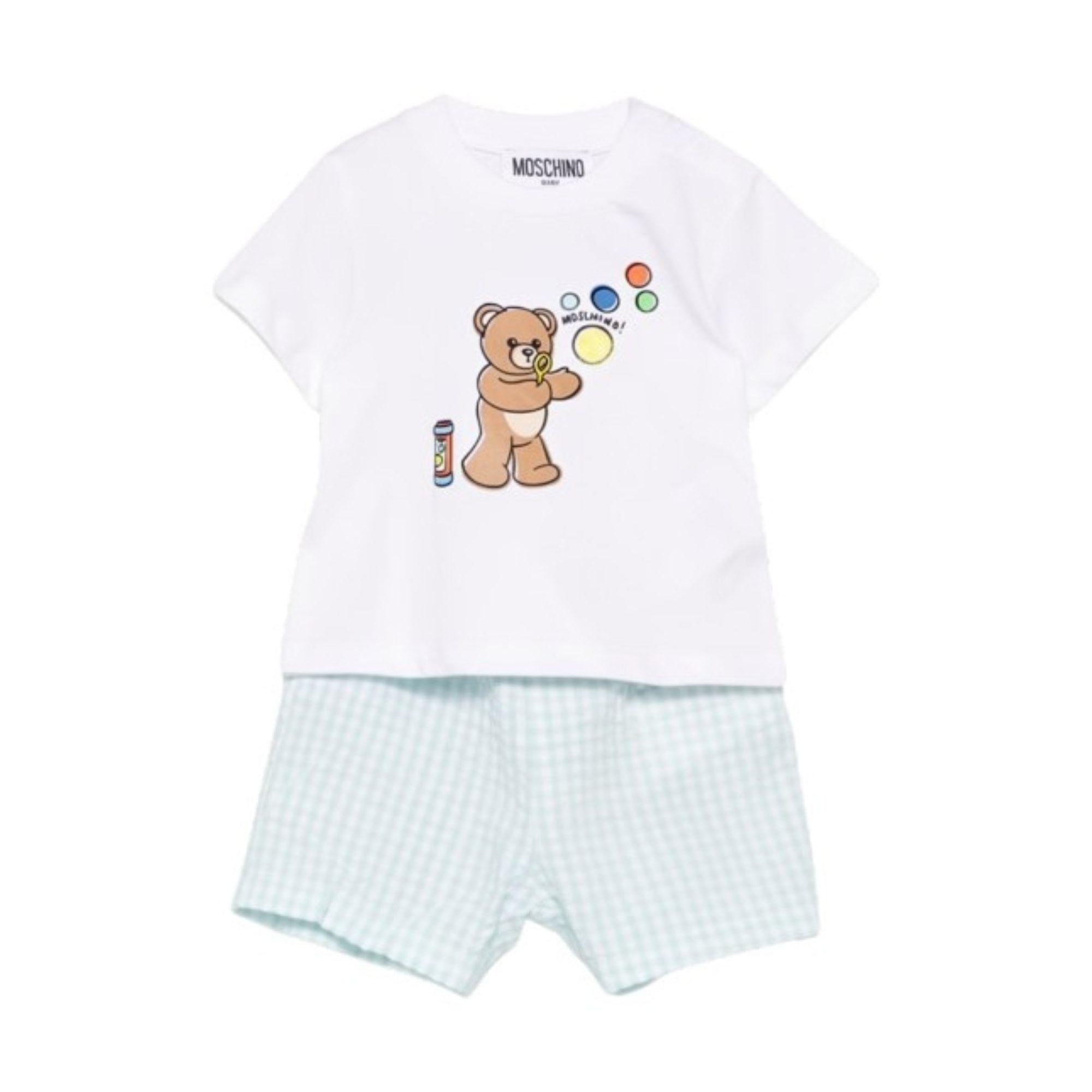 Set t-shirt e shorts per neonati Moschino Kids multicolore con stampa Teddy Bear MUG01SLZE10 83675 MOSCHINO KIDS