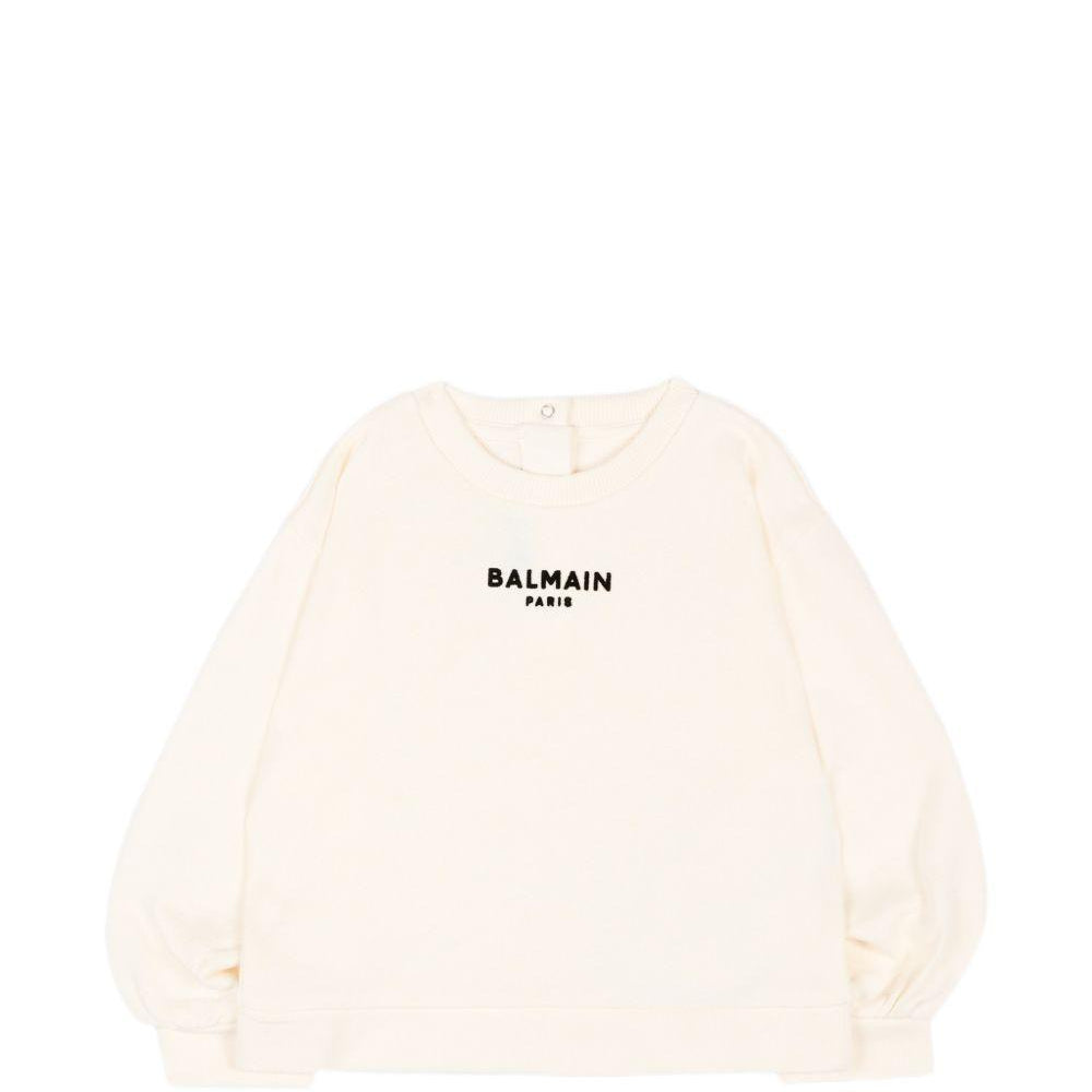 Felpa per neonato Balmain Kids bianca avorio con stampa logo sul davanti BZ4010 Z3183 102NE BALMAIN KIDS