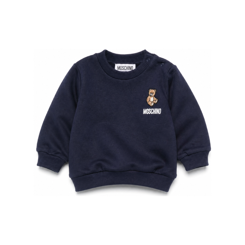 Felpa per neonati Moschino Kids blu con ricamo Teddy Bear MUF06OLCA40 40016 MOSCHINO KIDS