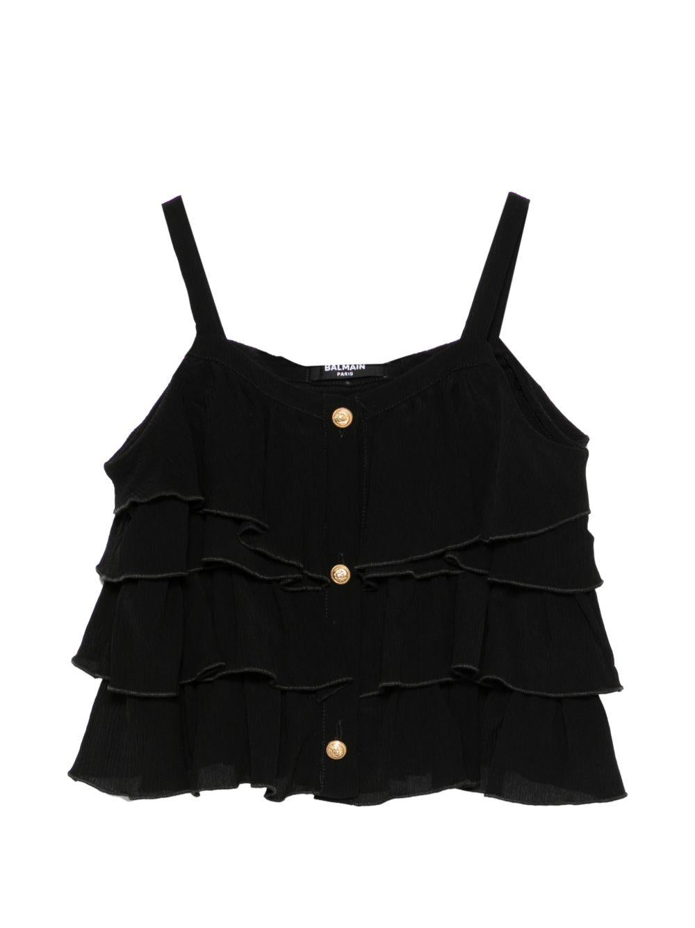Top per bambina Balmain Kids nero con design a balze BY5A52 K0282 930OR BALMAIN KIDS