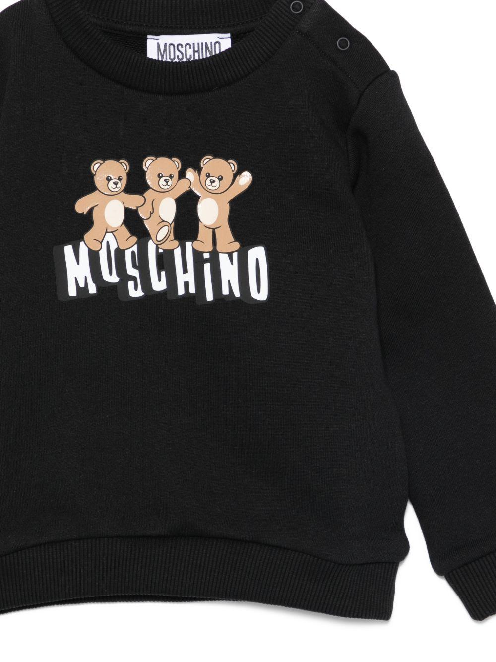 Felpa per neonati Moschino Kids nera con stampa tre Teddy Bear MTF060LCA89 60100 MOSCHINO KIDS