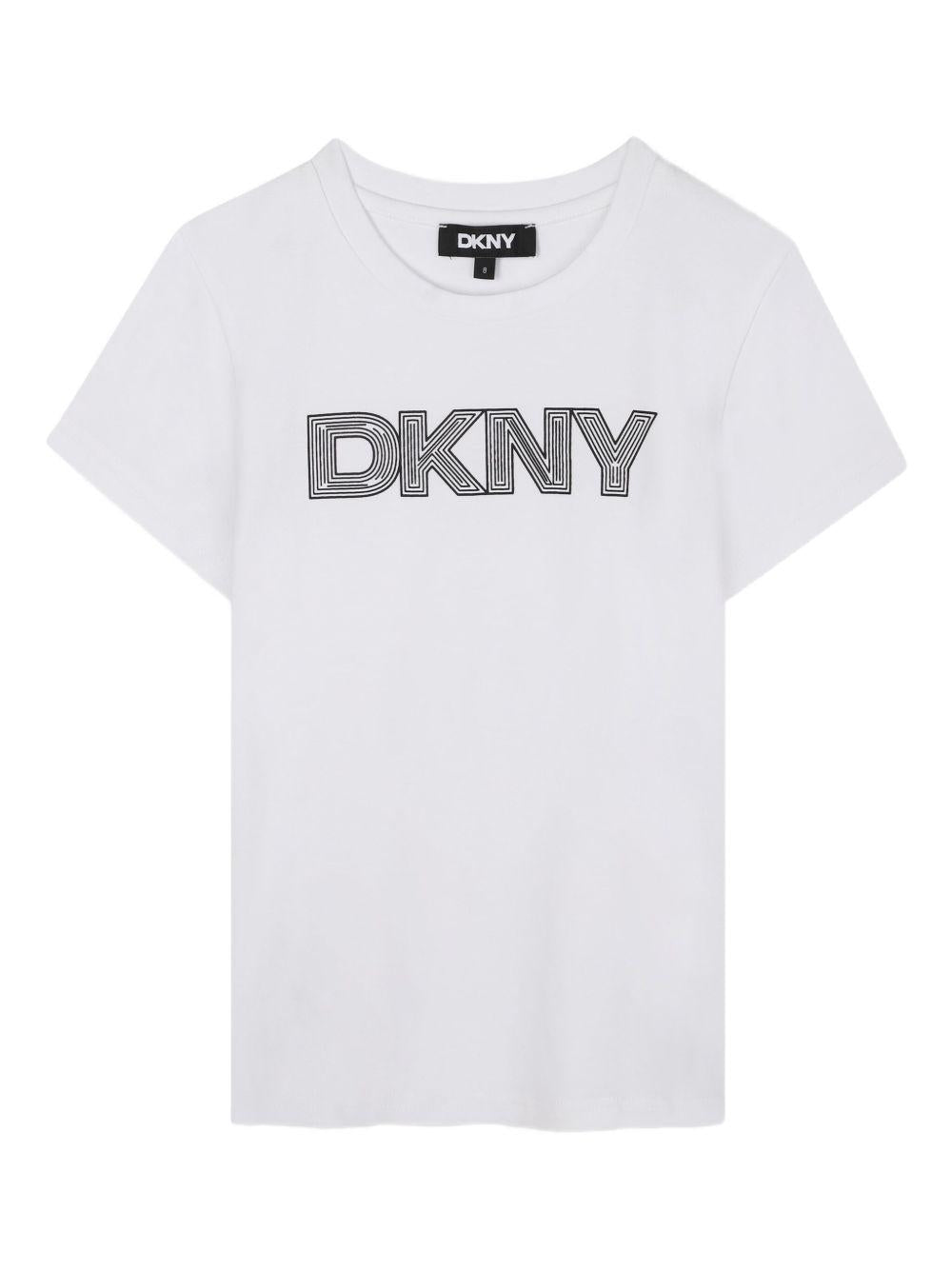 T-shirt per bambina Dkny Kids bianca con logo frontale D62405 10P DKNY