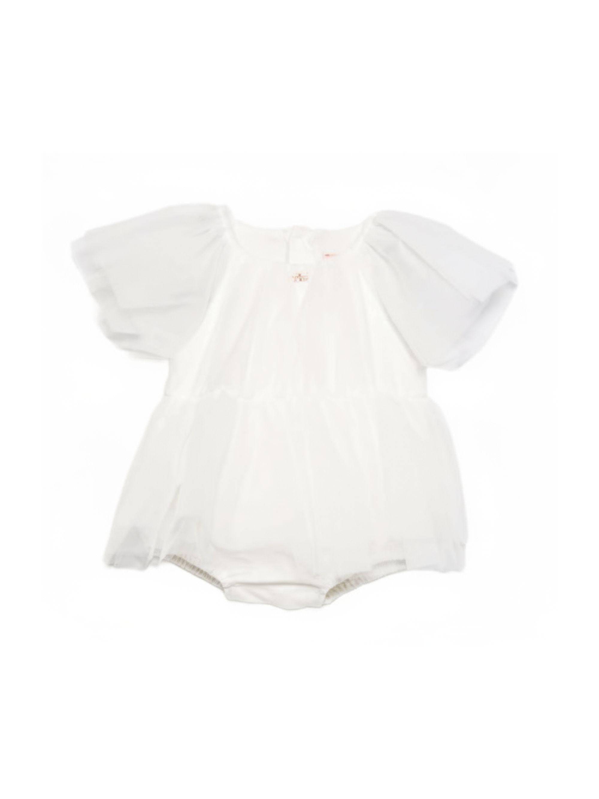 Abito per neonata Elisabetta Franchi bianco con decorazione con perline ENPG0590TU005 0004 ElISABETTA FRANCHI KIDS