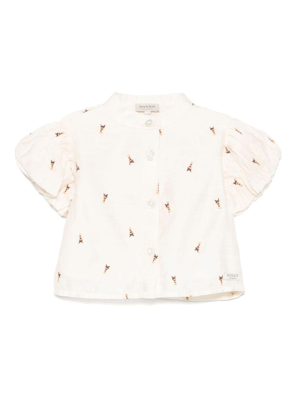 Camicia per neonata Donsje Ezrah beige con ricamo all-over 4095402NB 00003 DONSJE