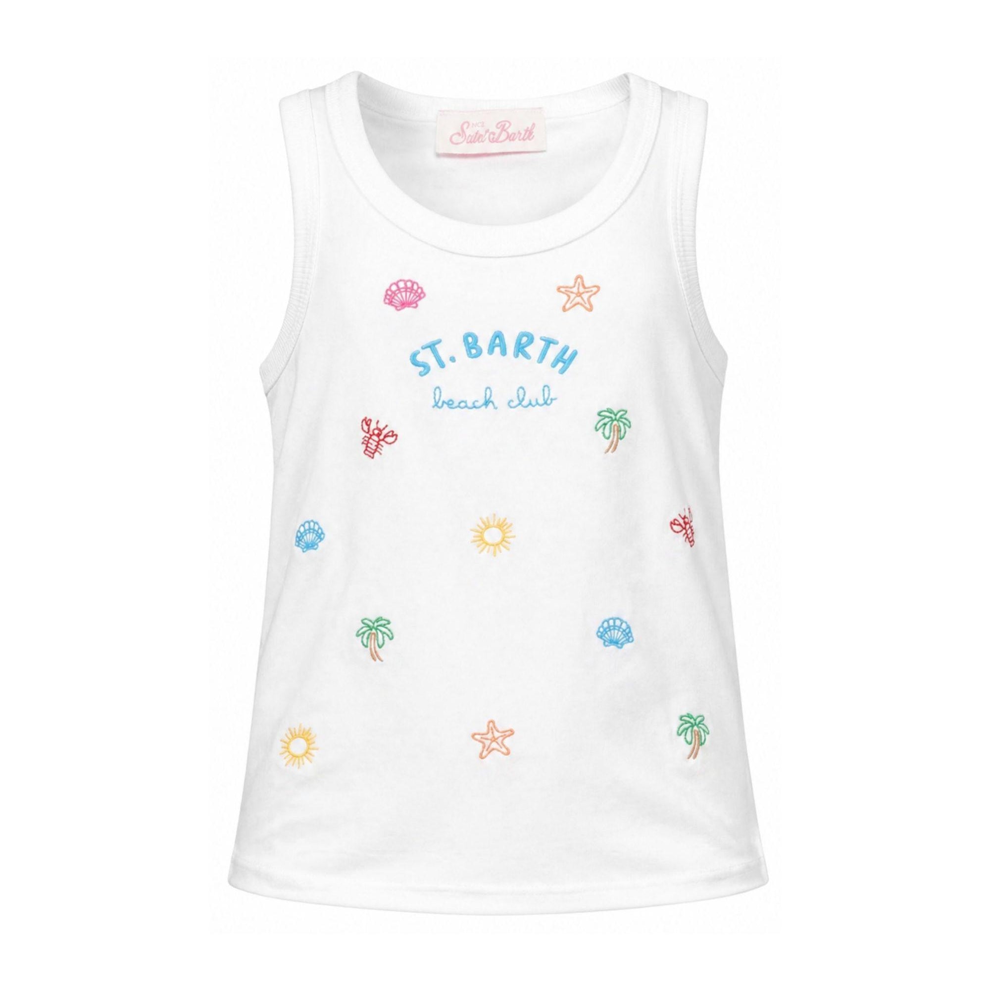 Canotta per bambina MC2 Saint Barth Kids bianca con logo ricamato sul davanti BLUE002 00468L MC2 ST. BARTH KIDS
