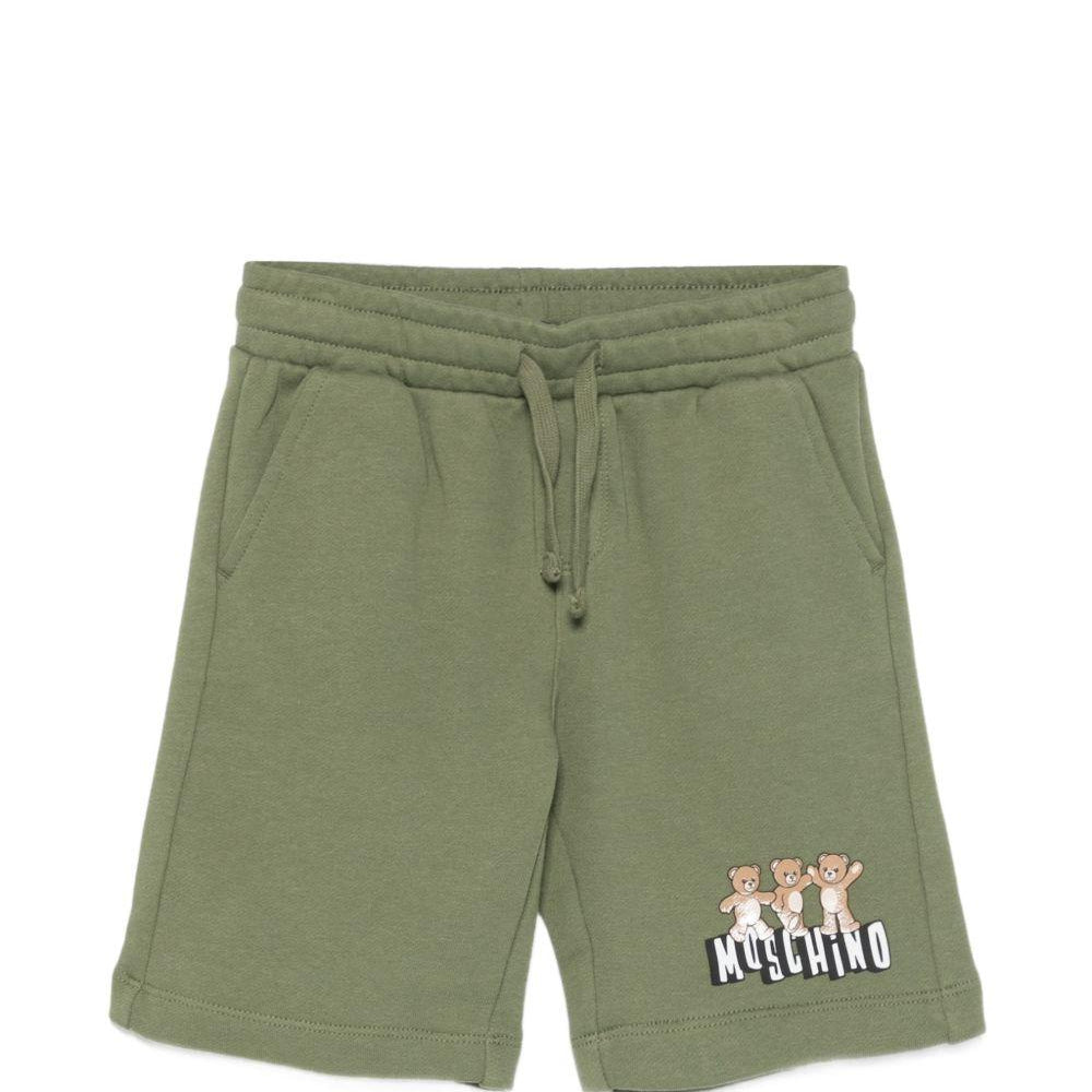 Shorts per bambino Moschino Kids verde con coulisse in vita HUQ02MLCA89 30037 MOSCHINO KIDS
