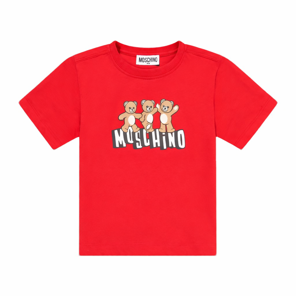 T-shirt da bambino Moschino Kids rossa con stampa orsacchiotti HUM05PLAA23 50109 MOSCHINO KIDS