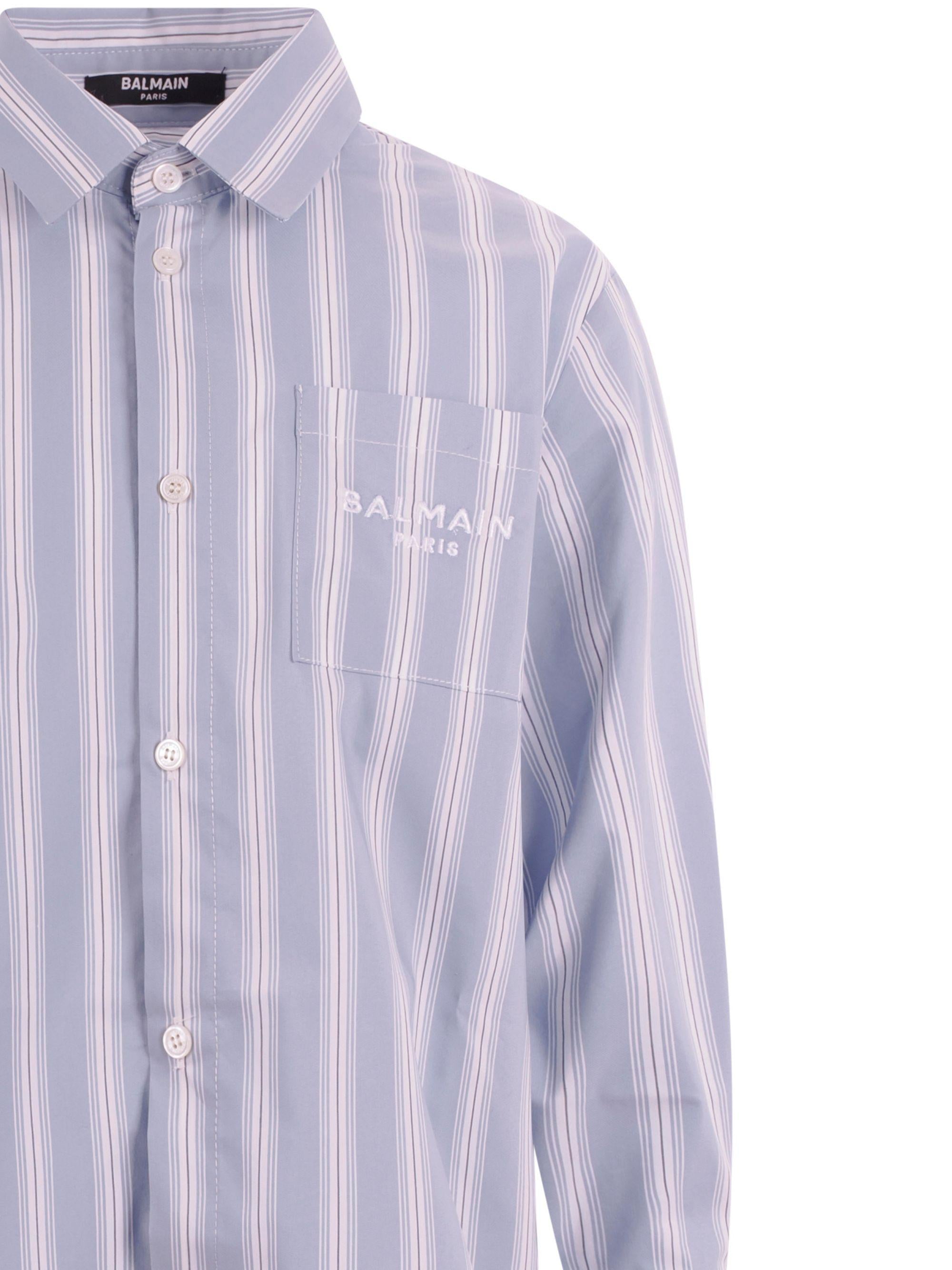 Camicia per bambino Balmain Kids azzurra con motivo a righe BY5P30 P0592 685BC BALMAIN KIDS