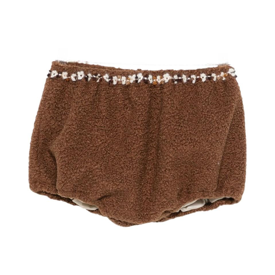 Shorts per bambina A'lapage marroni con rifiniture floreali AL25 CACAO A'LAPAGE