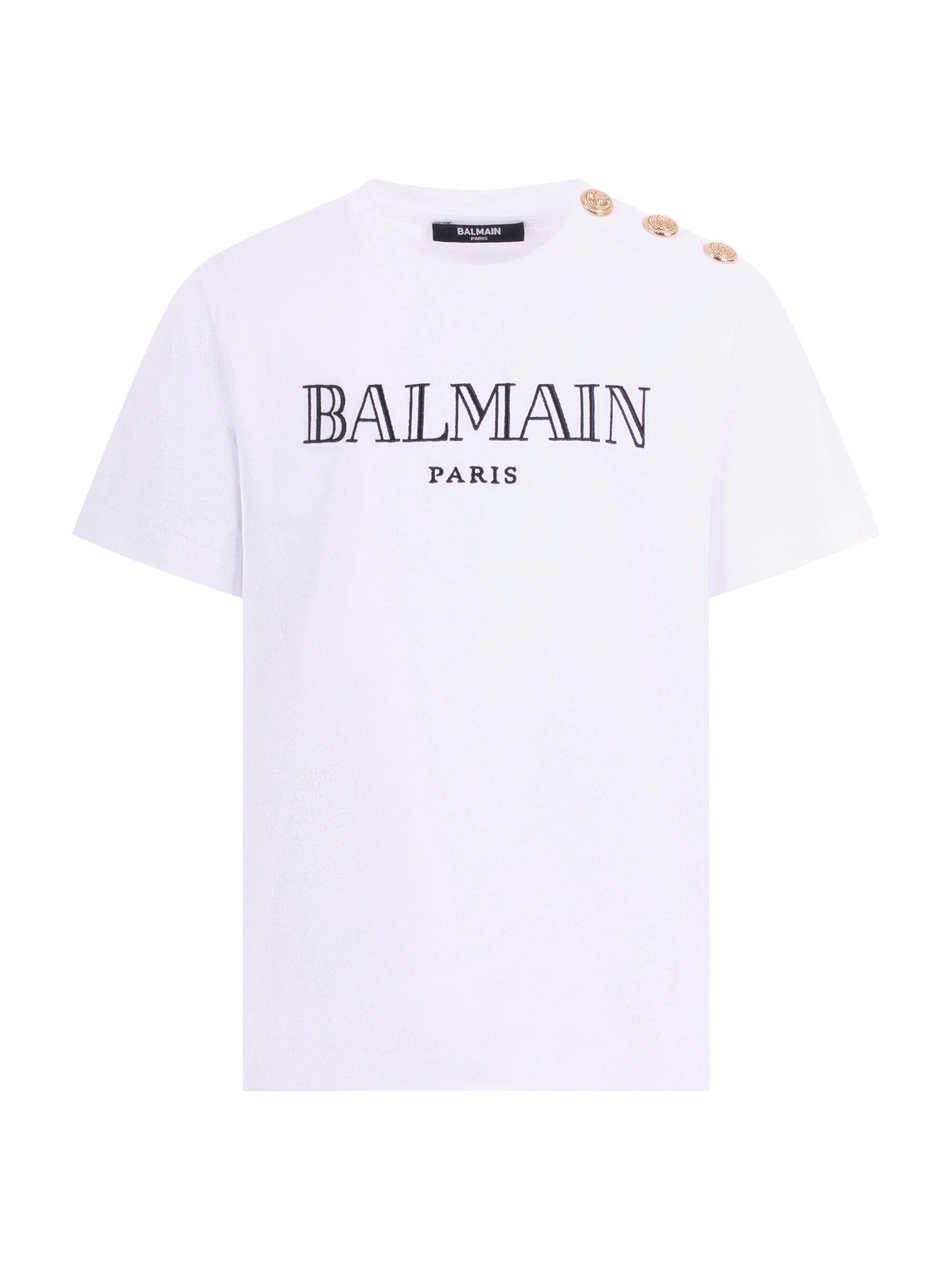 T-shirt per bambino Balmain Kids bianca con bottoni dorati BY8Q81 Z3672 100OR BALMAIN KIDS