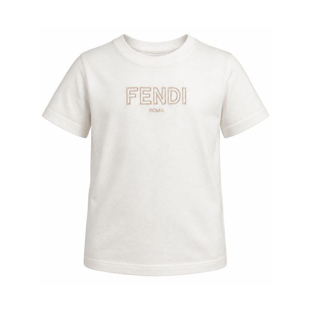 T-shirt per bambini Fendi Kids bianca con logo ricamato sul davanti JUI159 7AJ F1PCP FENDI KIDS