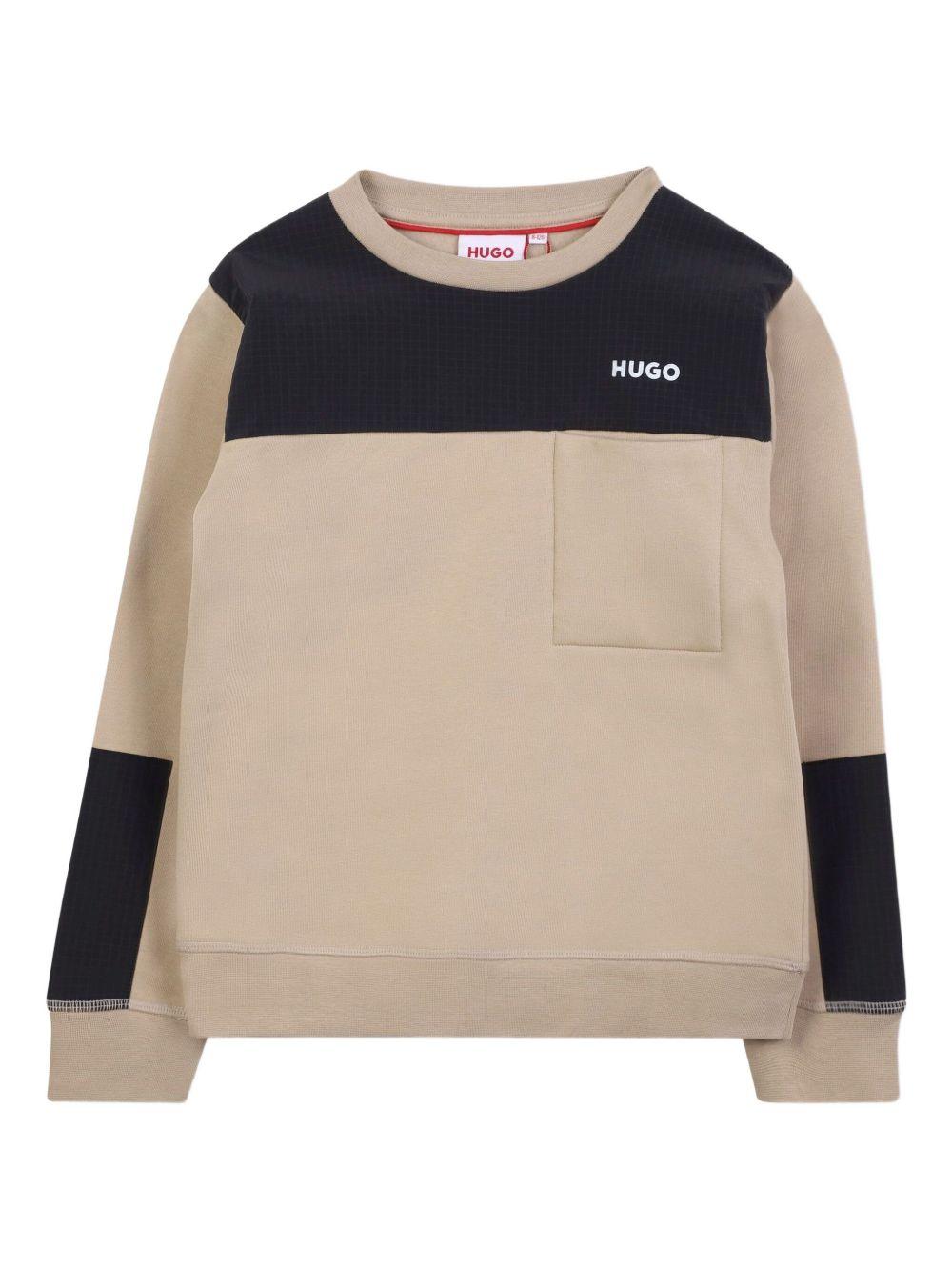 Felpa per bambino Hugo Kids beige con design color-block G00449 P90 Hugo