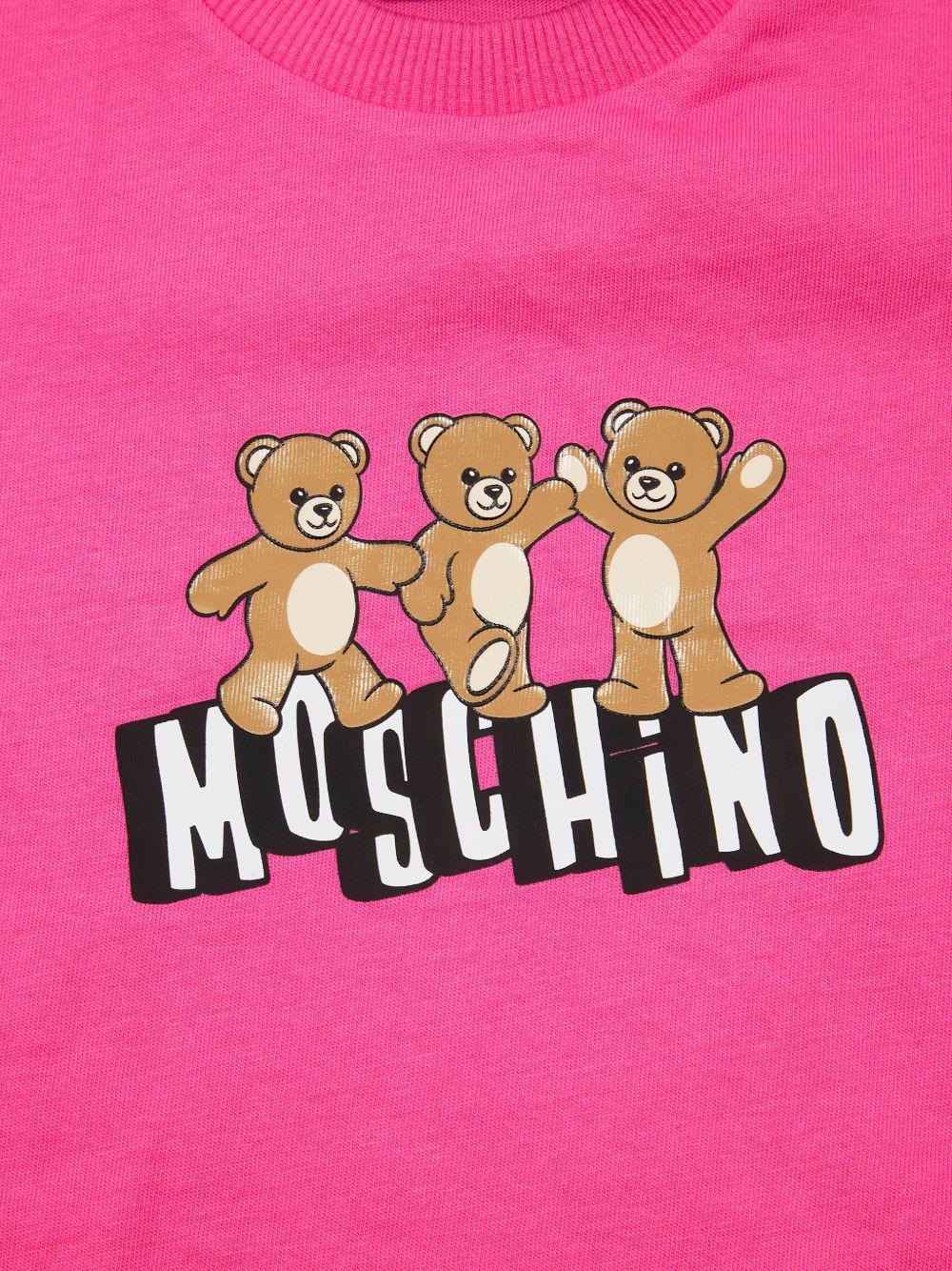 T-shirt per neonati Moschino Kids fucsia con stampa tre Teddy Bear sul davanti MUM04KLAA17 50533 MOSCHINO KIDS