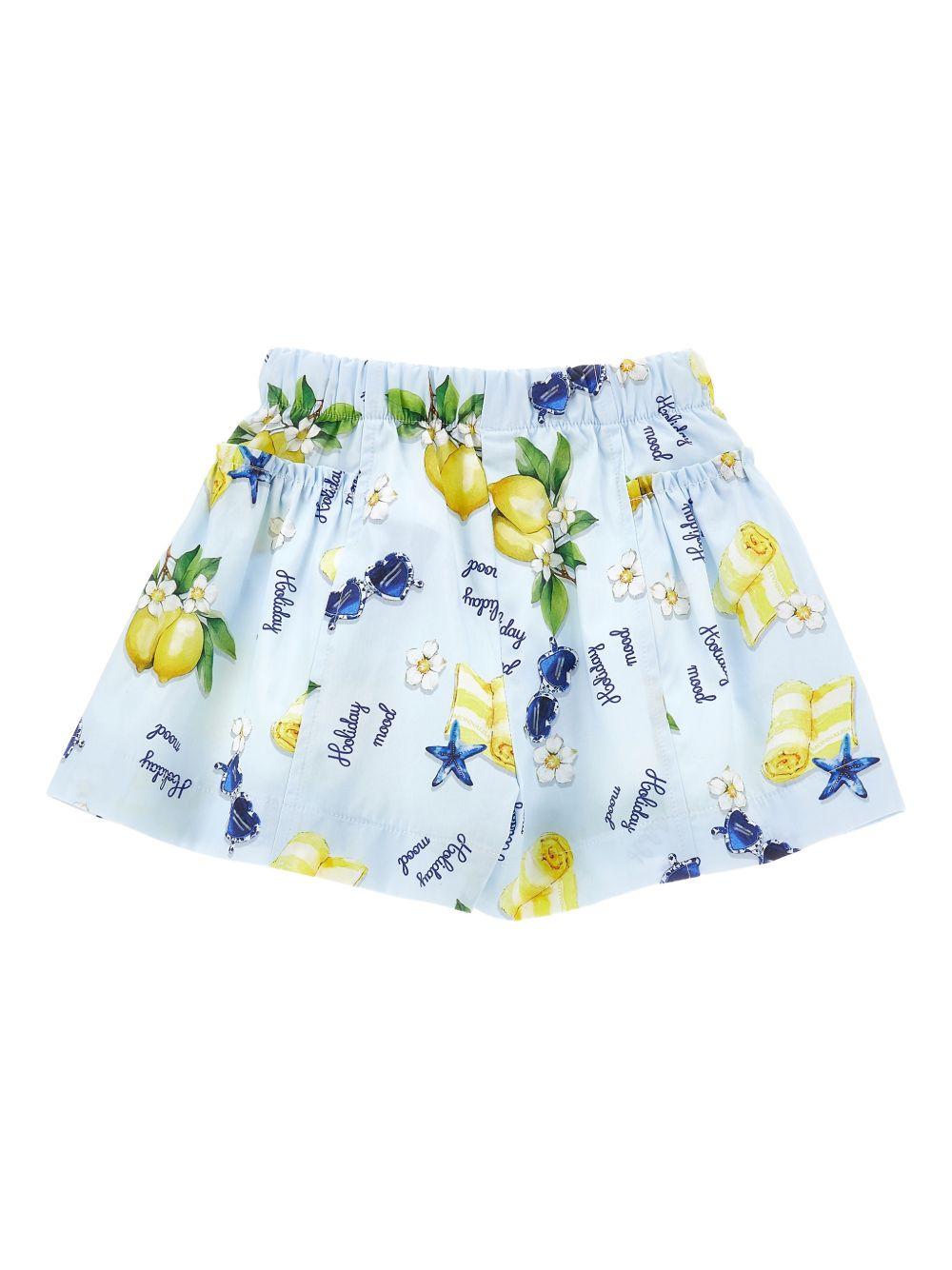Shorts per bambina Monnalisa Kids azzurri con stampa Holiday Mood all-over 11G417 7624 0052 MONNALISA KIDS
