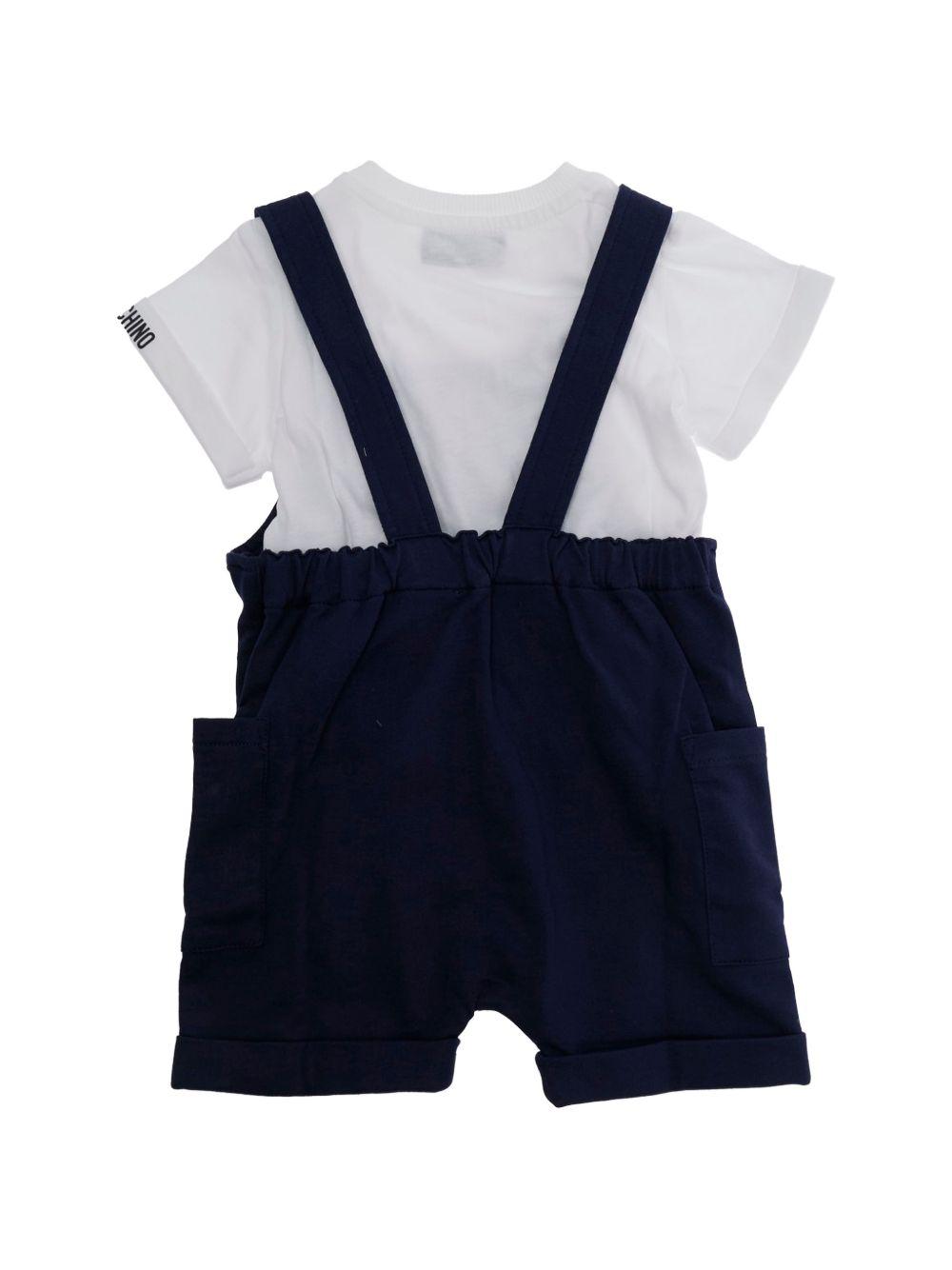 Set t-shirt e salopette per neonato Moschino Kids blu con stampa Teddy Bear MUG01TLCA19 83240 MOSCHINO KIDS
