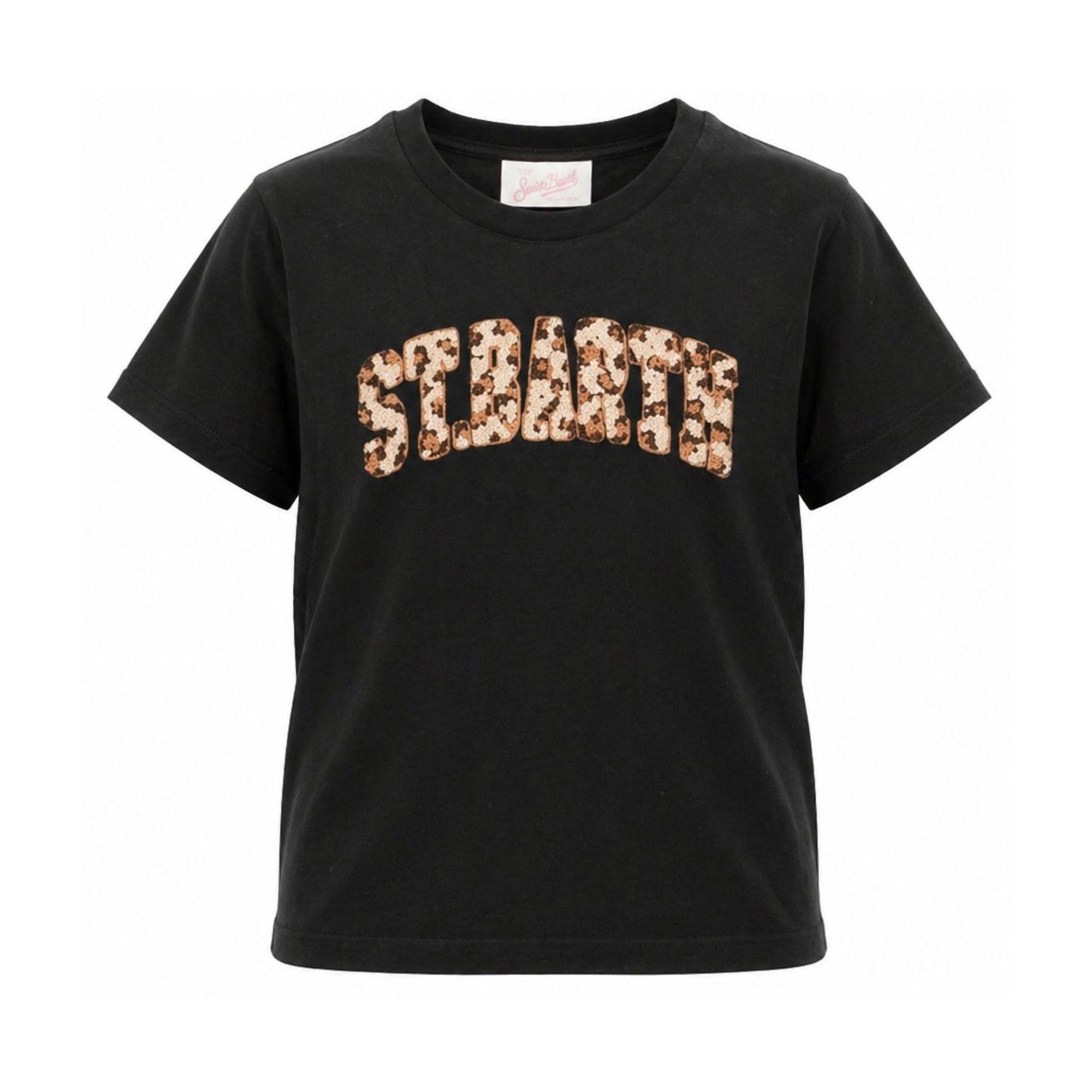 T-shirt per bambina MC2 Saint Barth Kids nero con toppa logo animalier ELLY001 03406L MC2 ST. BARTH KIDS