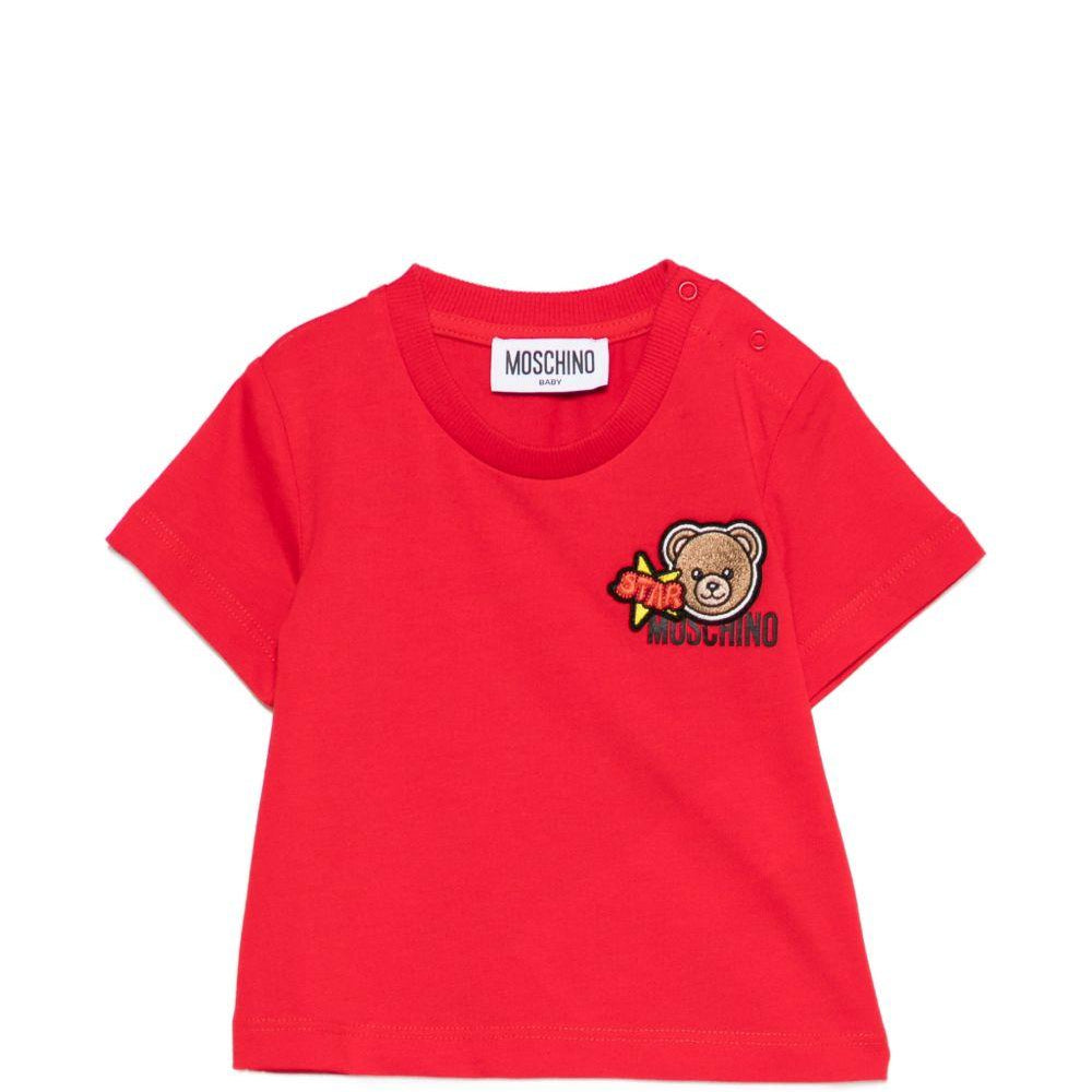 T-shirt per neonati Moschino Kids rossa con dettagli in rilievo MVM047LAA24 50109 MOSCHINO KIDS