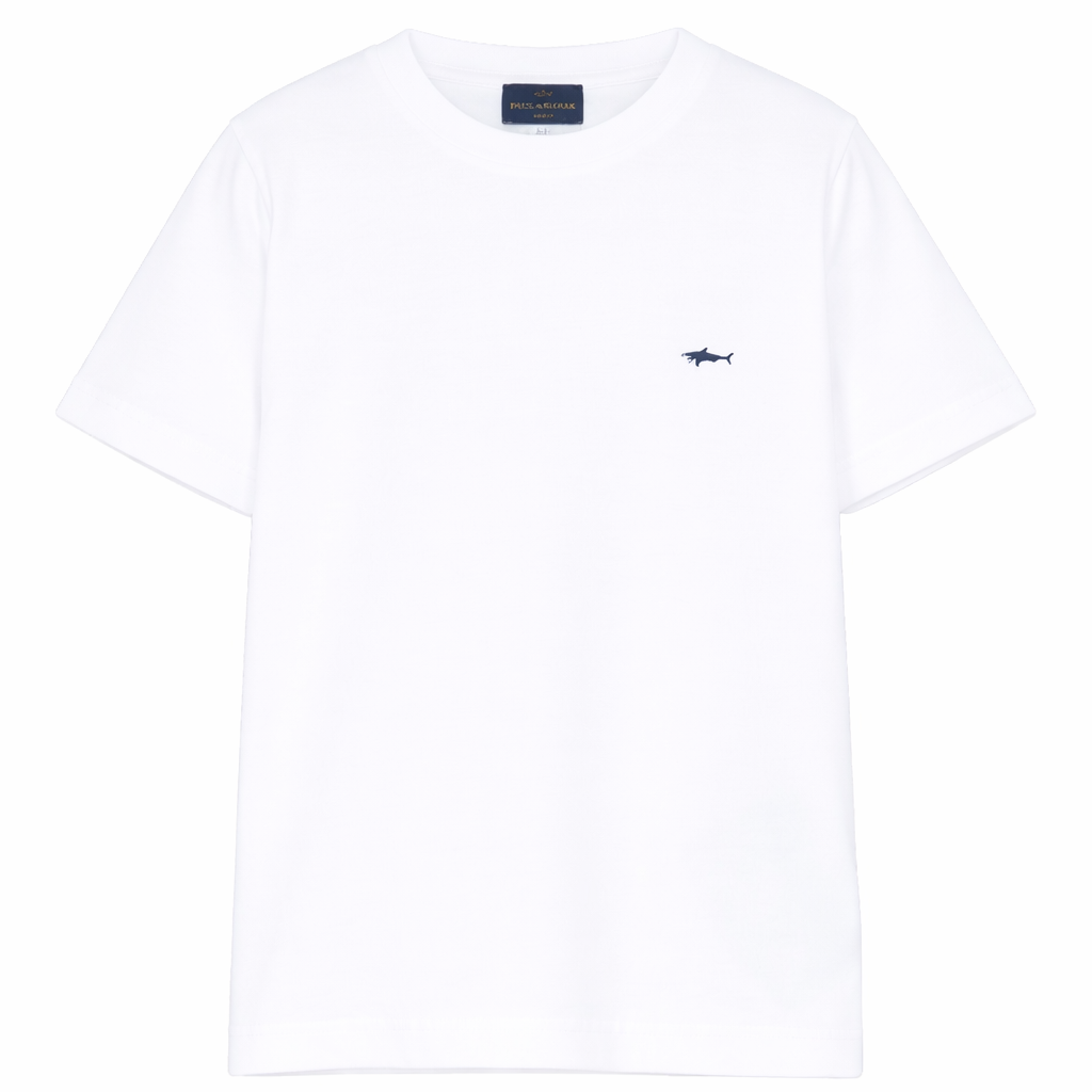 T-shirt per bambino Paul & Shark Kids bianca con ricamo squalo sul davanti WUM004LAA54 10101 PAUL & SHARK KIDS