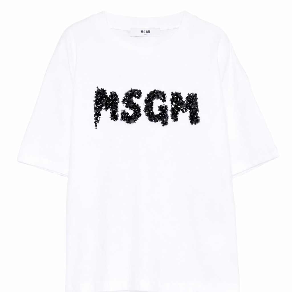 T-shirt per bambina MSGM Kids bianca con applicazione logo S6MSJGTH087 001 MSGM KIDS