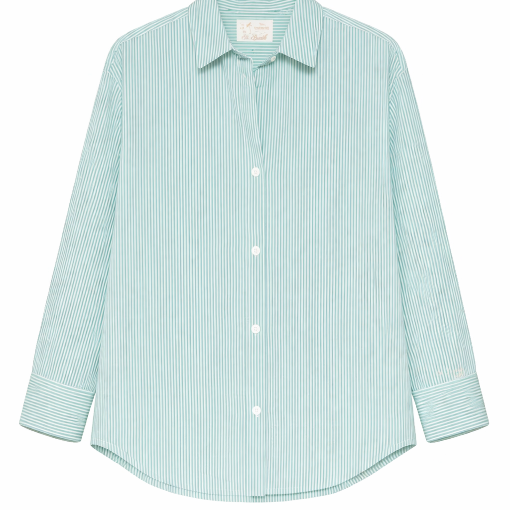 Camicia per donna MC2 Saint Barth verde con design a righe CYS0001 01414L MC2 ST. BARTH