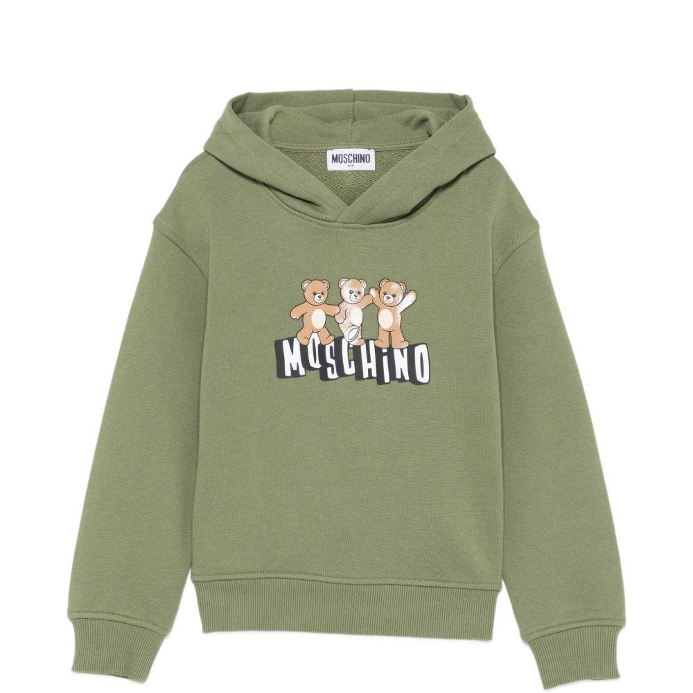 Felpa per bambini Moschino Kids verde con stampa tre Teddy Bear HQF07KLCA89 30037 MOSCHINO KIDS