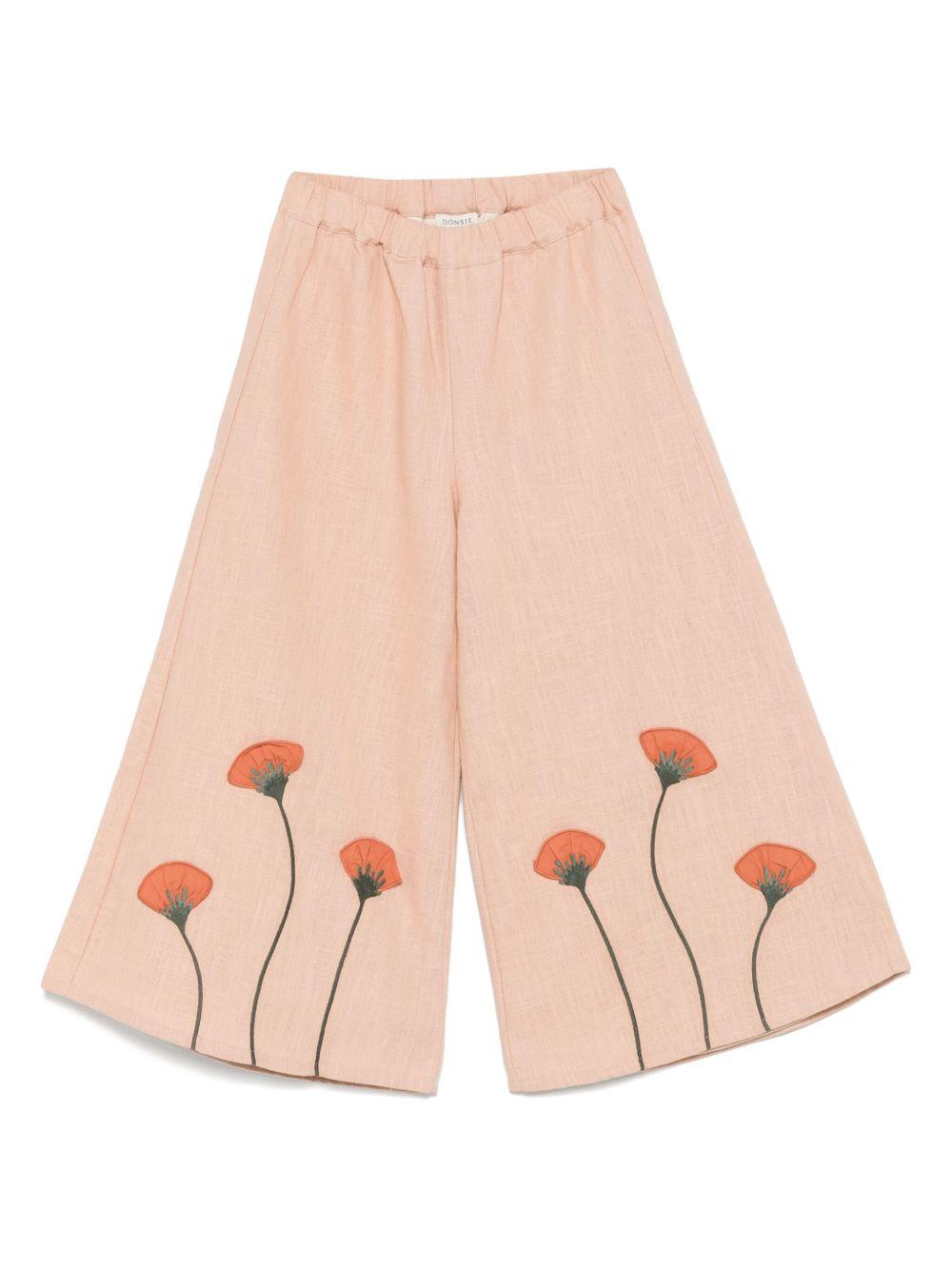 Pantaloni per bambina Donsje Fifis rosa con applicazione a fiori 4092301 00108 DONSJE