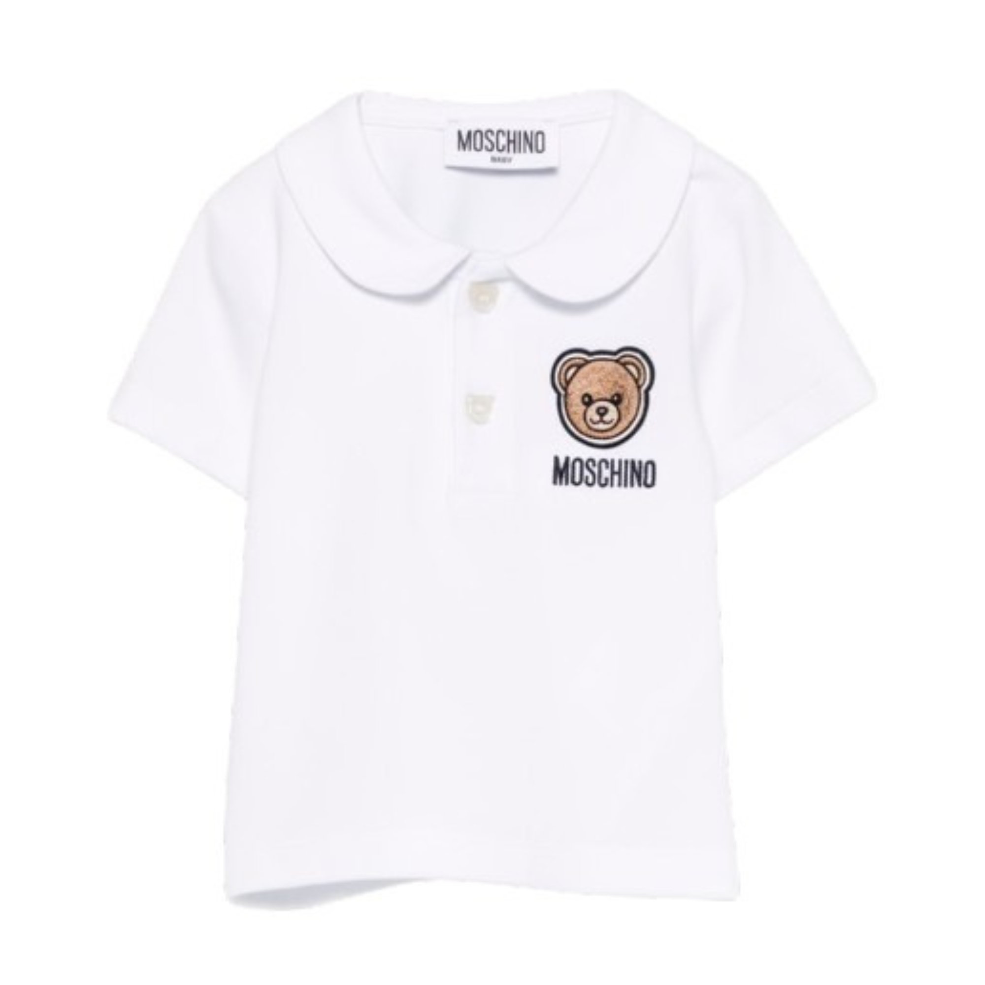 T-shirt per neonati Moschino Kids bianca con colletto alla Peter Pan MDM03ULFA07 10101 MOSCHINO KIDS