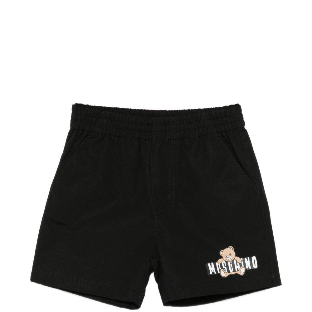 Shorts per neonati Moschino Kids neri con stampa Teddy Bear sul davanti MUQ01NLLA14 60100 MOSCHINO KIDS