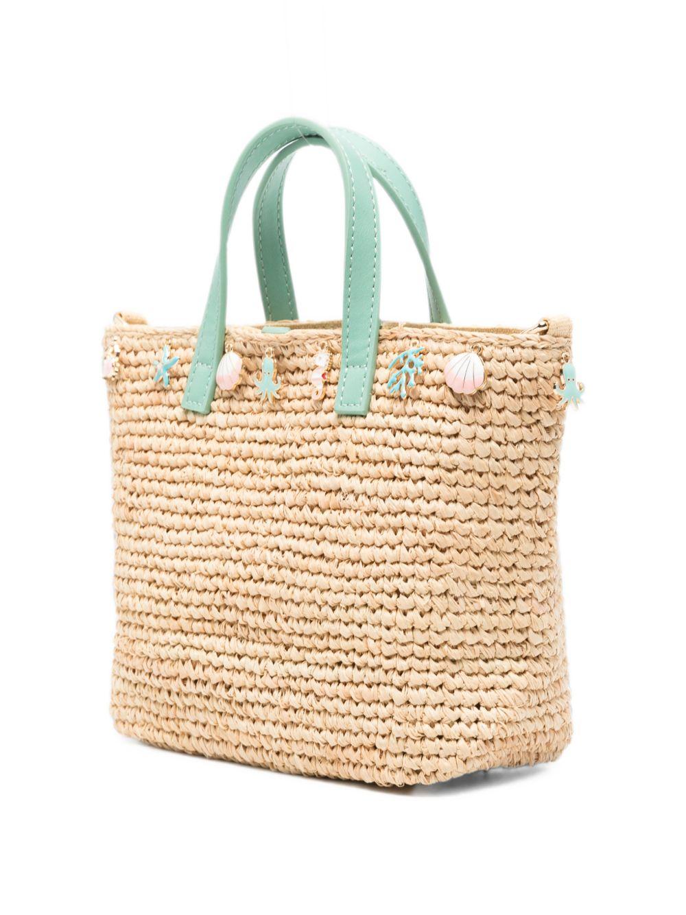 Borsa Mini Rafia City MC2 Saint Barth beige con decorazione con perline RAFC003 00359L MC2 ST. BARTH KIDS
