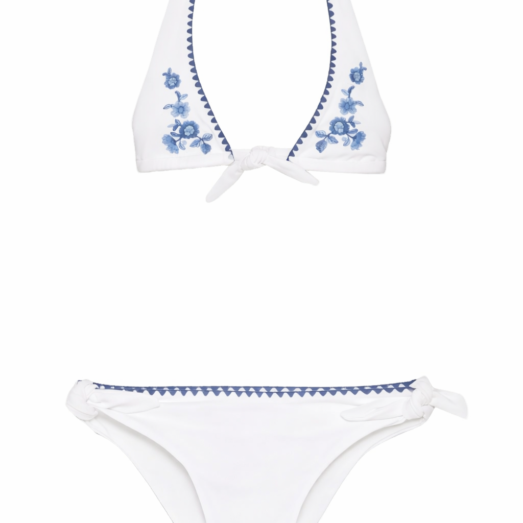 Set bikini per bambina Ermanno Scervino Junior bianco con ricamo Z9G009 7755 9956 ERMANNO SCERVINO JUNIOR