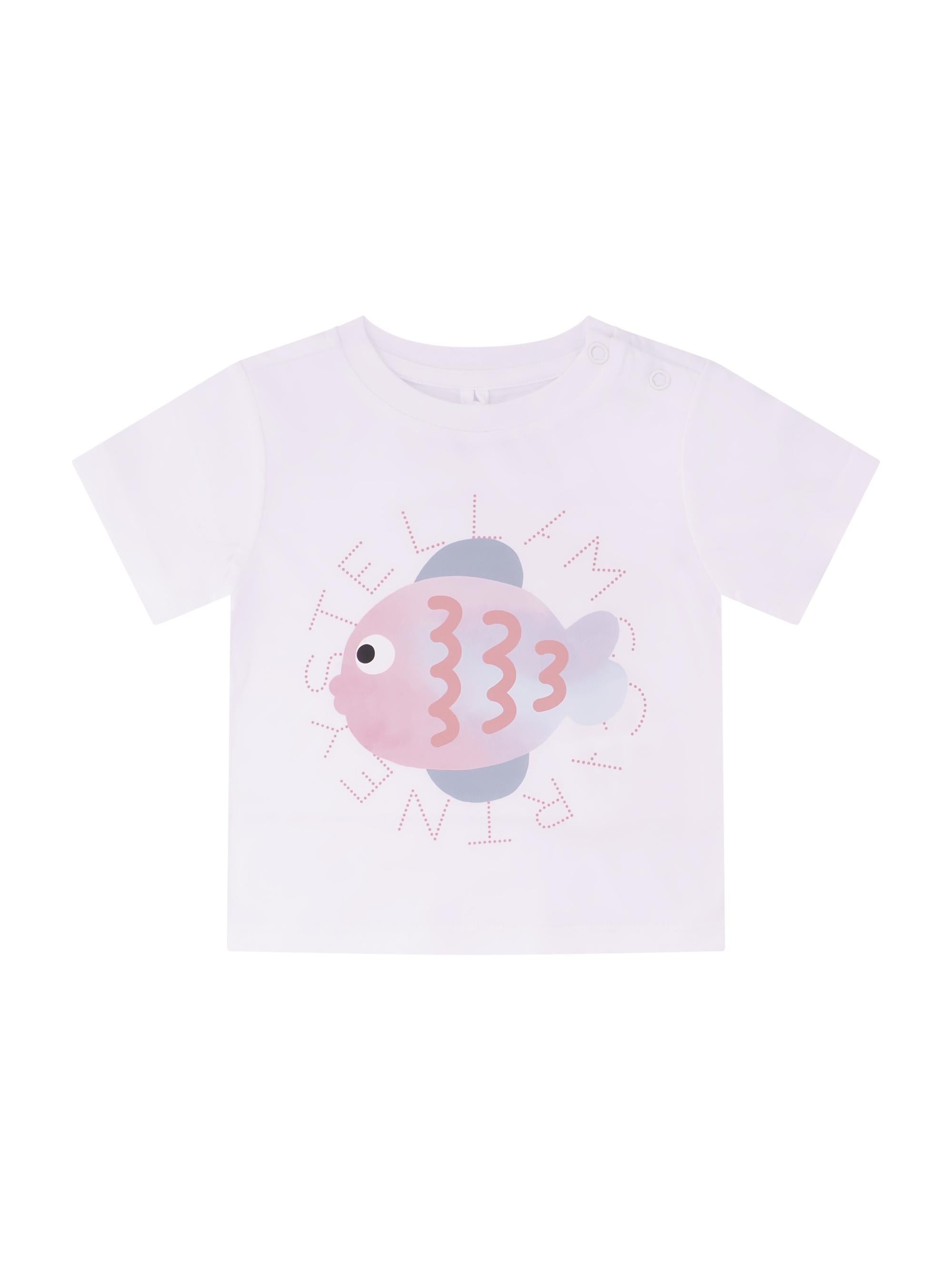 T-shirt per neonata Stella McCartney Kids bianca con stampa pesciolino sul davanti TY8061 Z0434 100 STELLA McCARTNEY KIDS