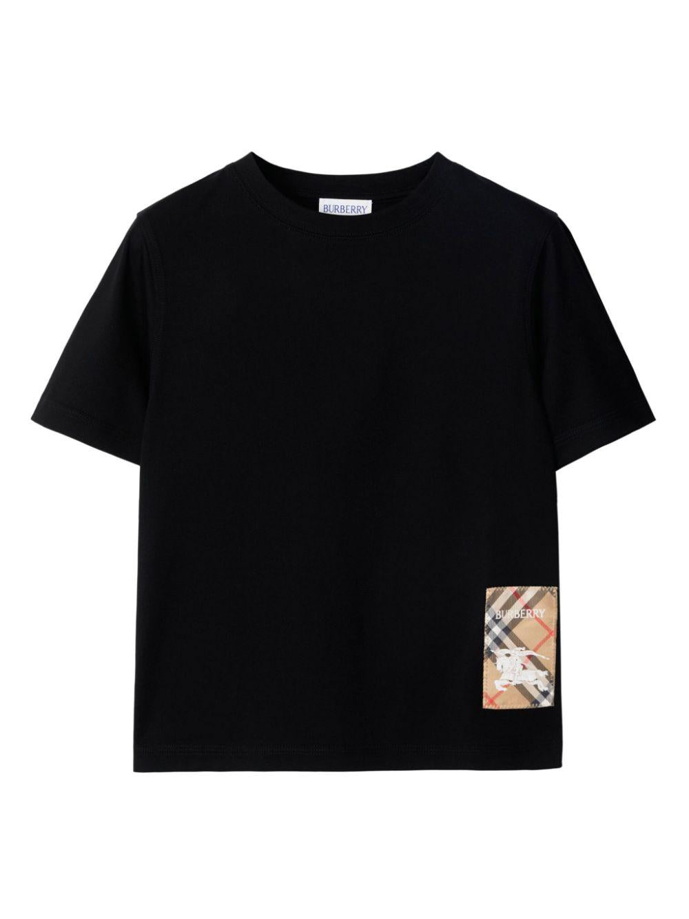 T-shirt per bambino Burberry Kids nero con toppa a quadri Vintage Check 8096554 A1189 BURBERRY KIDS