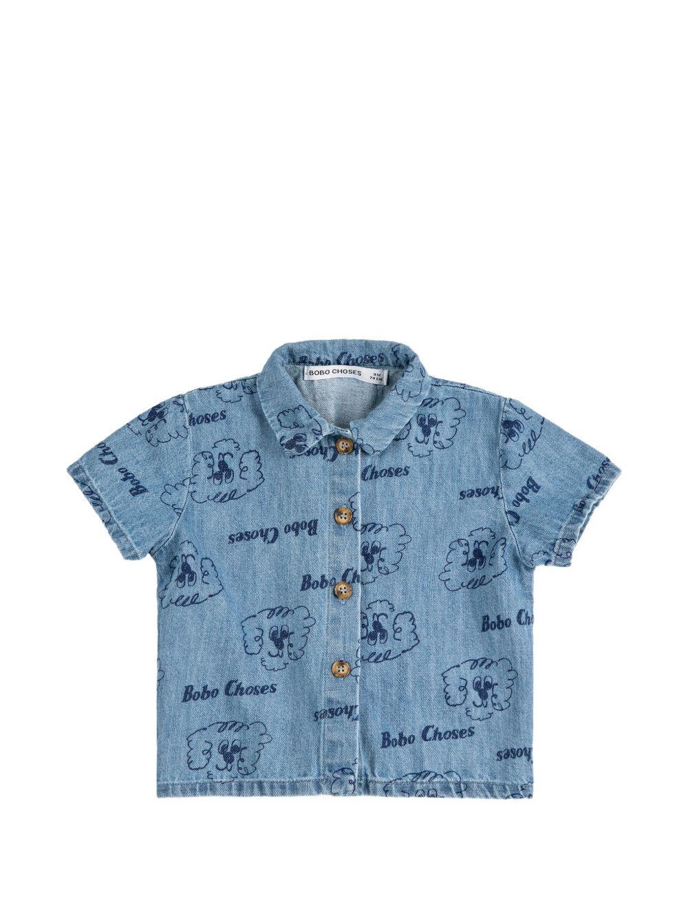 Camicia per neonato Bobo Choses azzurro con stampa grafica all-over B126AB027 451 BOBO CHOSES KIDS