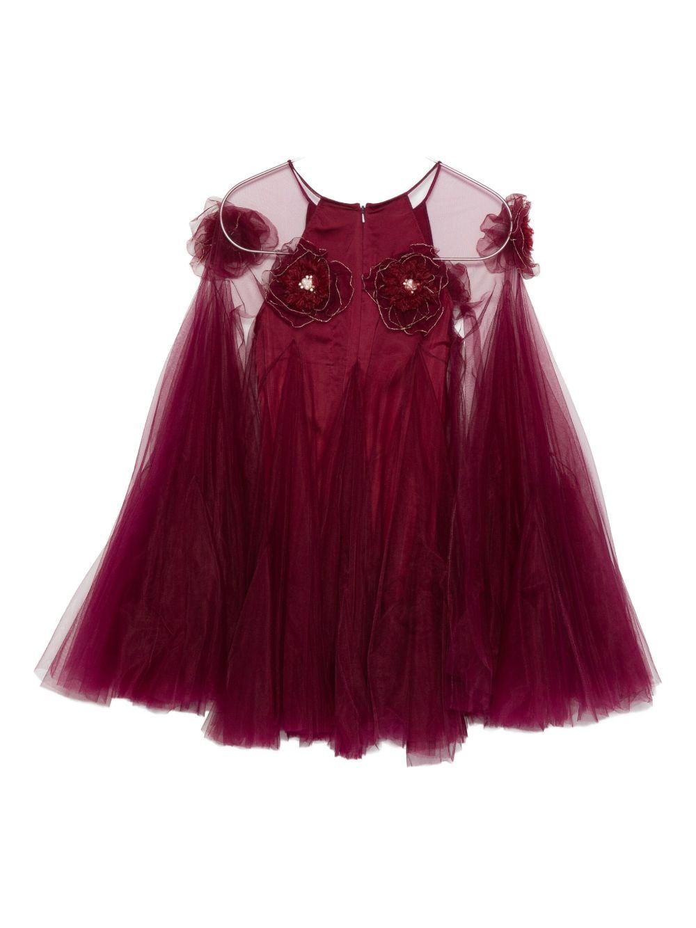Abito per bambina Maison Ava rosso con applicazioni floreali MA FW25 GC50 MAROON MAISON AVA KIDS