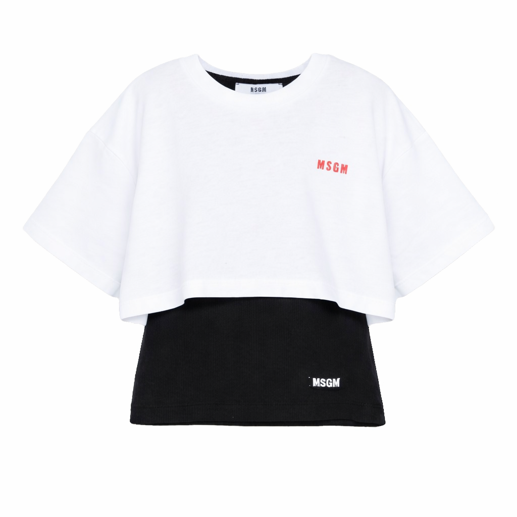 T-shirt per bambina MSGM Kids bianca con logo-toppa S6MSJGTH092 001 MSGM KIDS