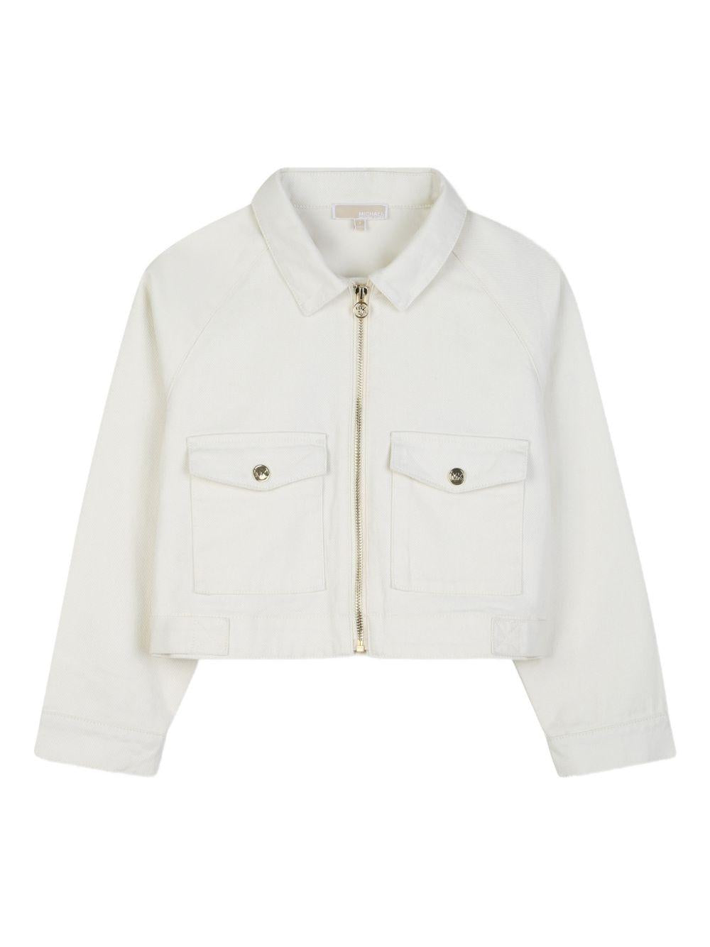 Giacca per bambina Michael Kors Kids bianca con chiusura frontale con zip R30584 190 MICHAEL KORS KIDS
