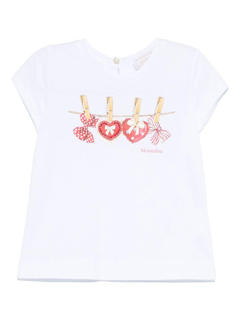 T-shirt per neonata Monnalisa bianco con stampa fiocco sul davanti 39E618 5011 0099 MONNALISA