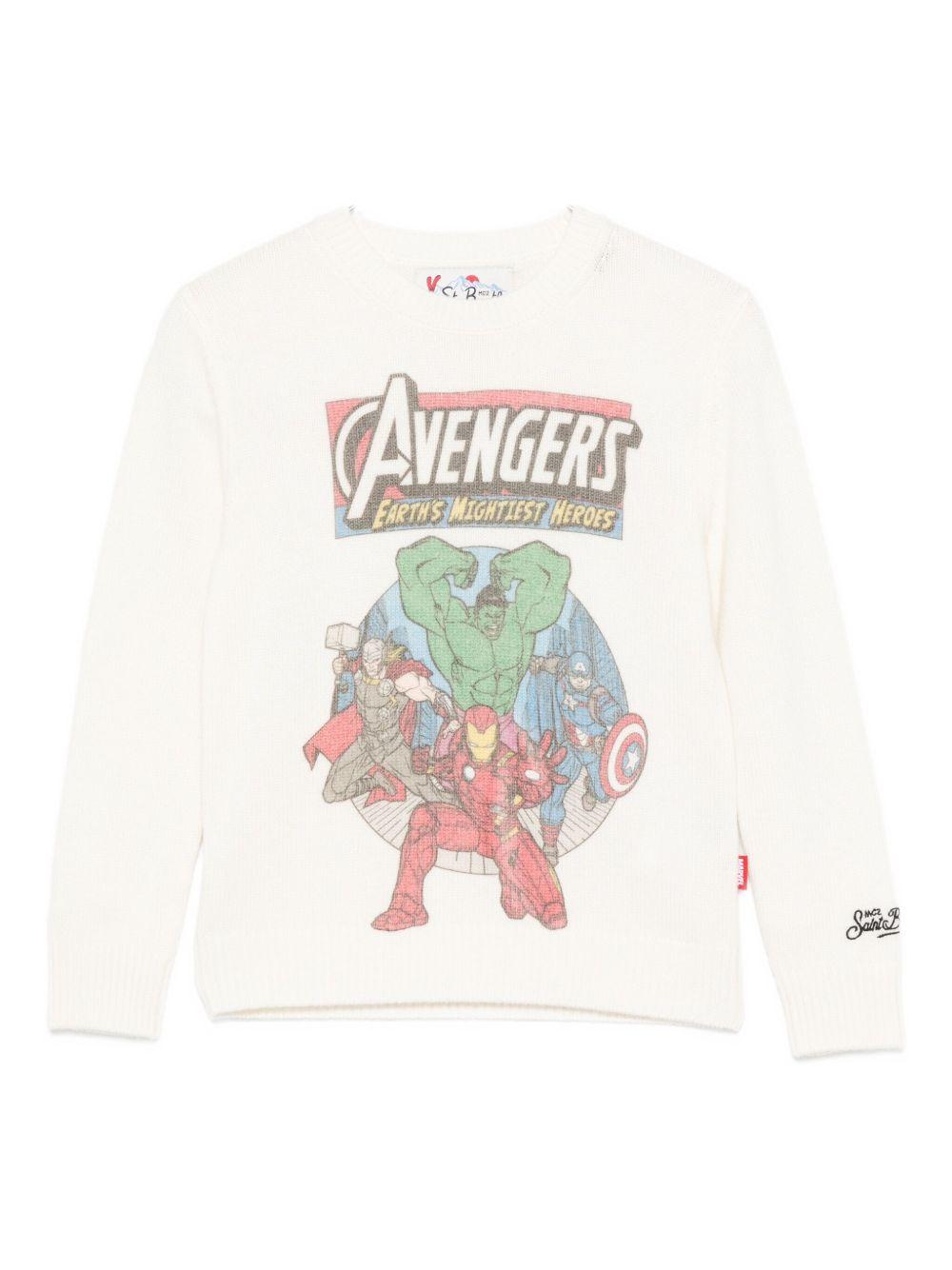 Maglione per bambino MC2 Saint Barth Kids x Marvel bianca con stampa grafica Avengers DOU0019 00342I MC2 ST. BARTH KIDS