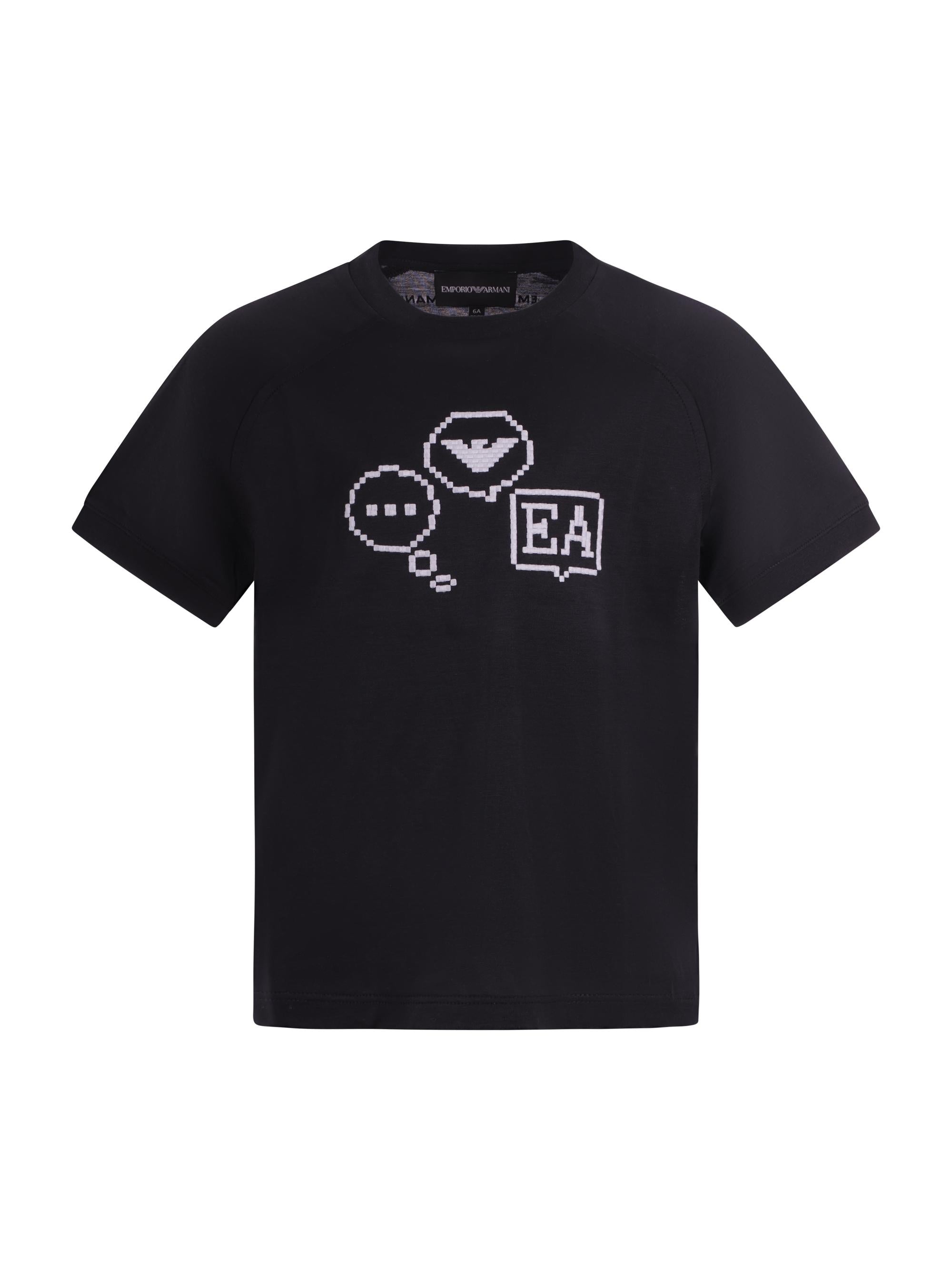 T-shirt per bambino Emporio Armani Kids blu con monogramma effetto pixel sul davanti EB000912 AF10127 UB118 EMPORIO ARMANI KIDS