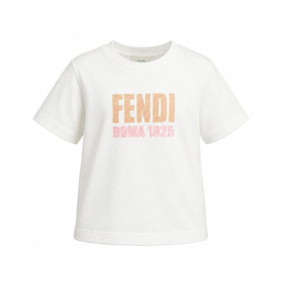 T-shirt per bambina Fendi Kids bianca con logo ricamato JUI204 7AJ F0TU9 FENDI KIDS