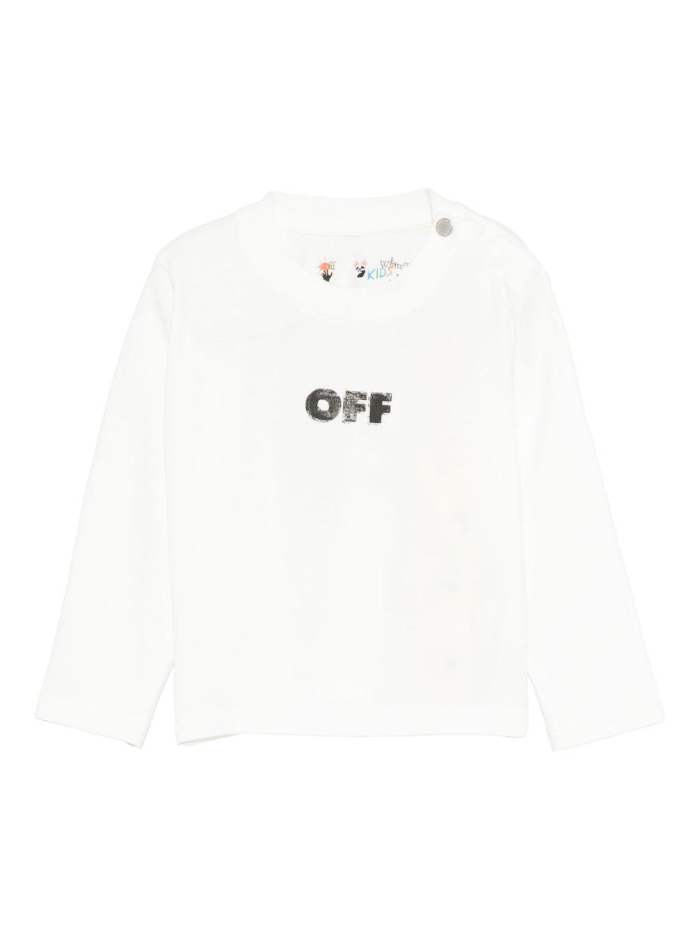 T-shirt per neonato Off-White Kids bianca con logo stampato e maniche lunghe OBX1001F25JER002 0110 OFF WHITE KIDS