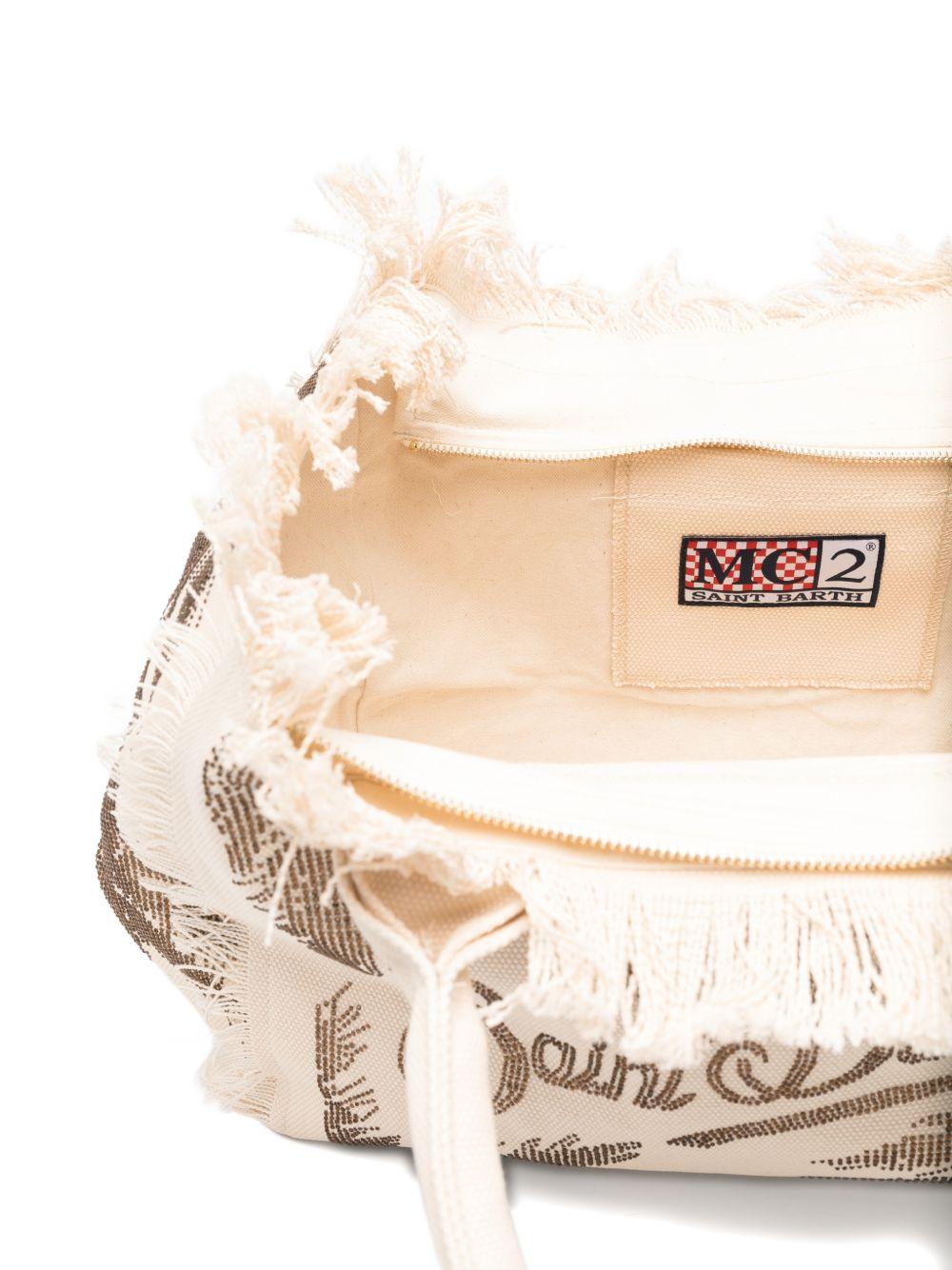 Borsa tote MC2 Saint Barth bianca con finiture con frange VANI001 08748L MC2 ST. BARTH KIDS