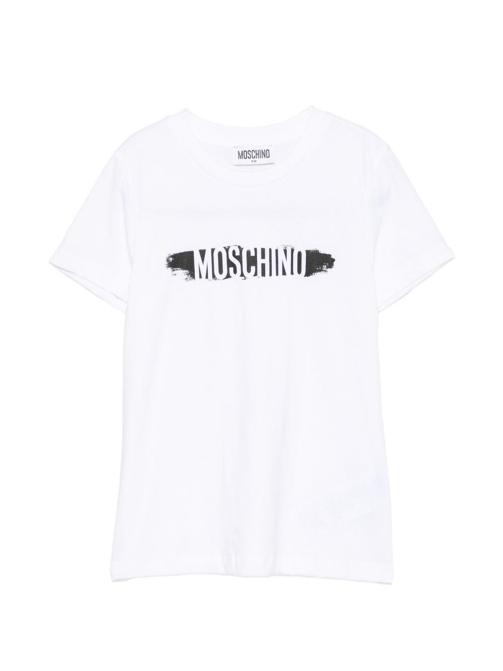 T-shirt per bambini Moschino Kids bianca con stampa logo sul davanti H8M058LAA10 10101 MOSCHINO KIDS