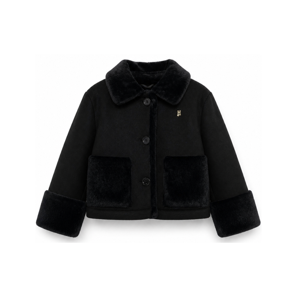 Giubbino per bambina Herno Kids nero con inserti in ecopelliccia GI000104G33344 9300 HERNO KIDS
